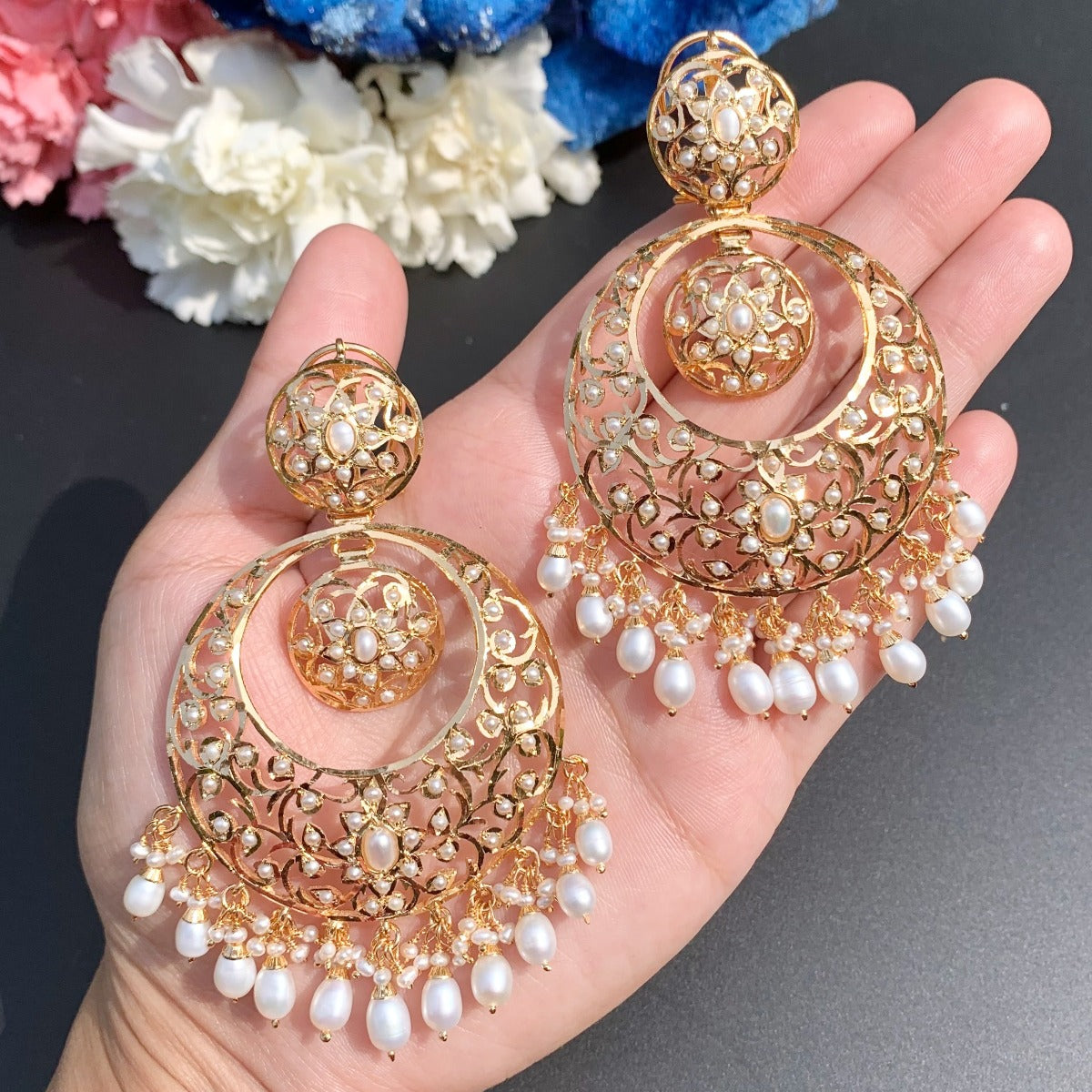 authentic pearls and silver native Bollywood chandbali