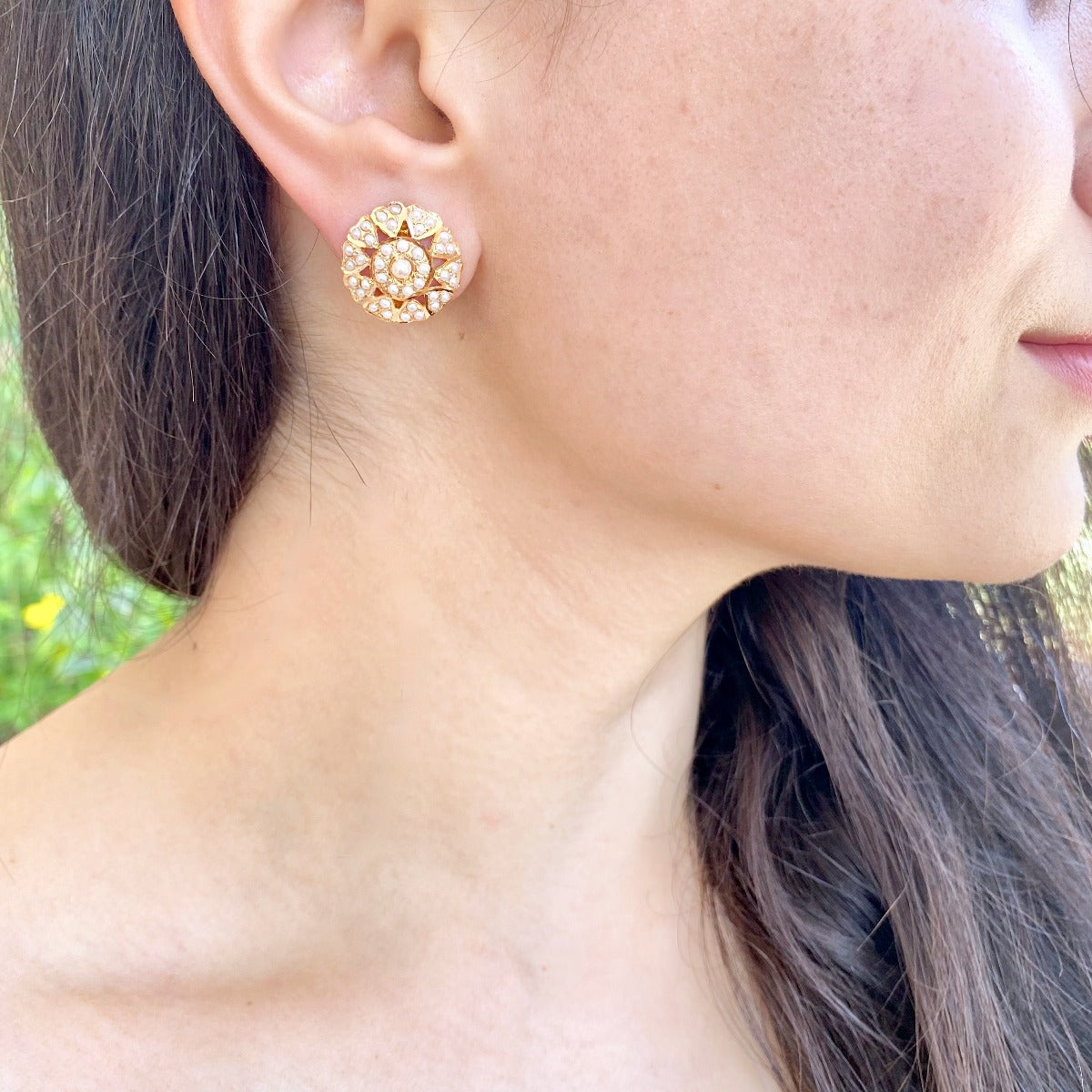 Round Gold Tops | Freshwater Pearls Studs For Women GER 034