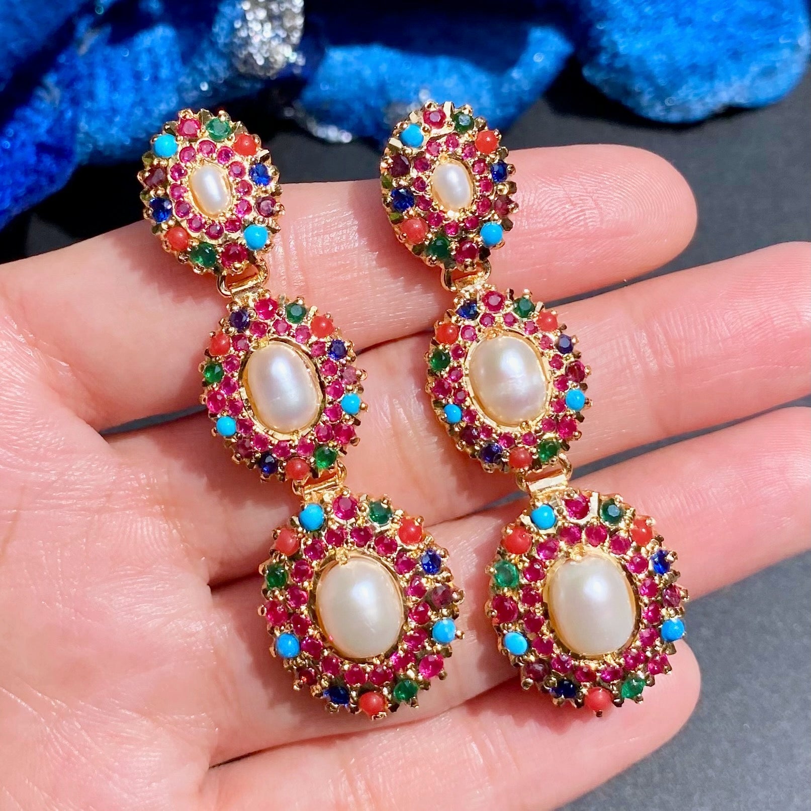 Unique Navratna Necklace Set | Gold Plated on Silver Jewelry | NS 420