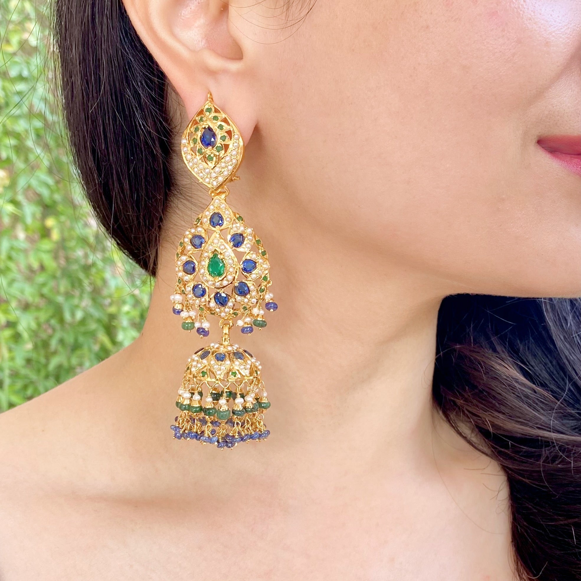 Sapphire Emerald Jhumka Earrings ER 553