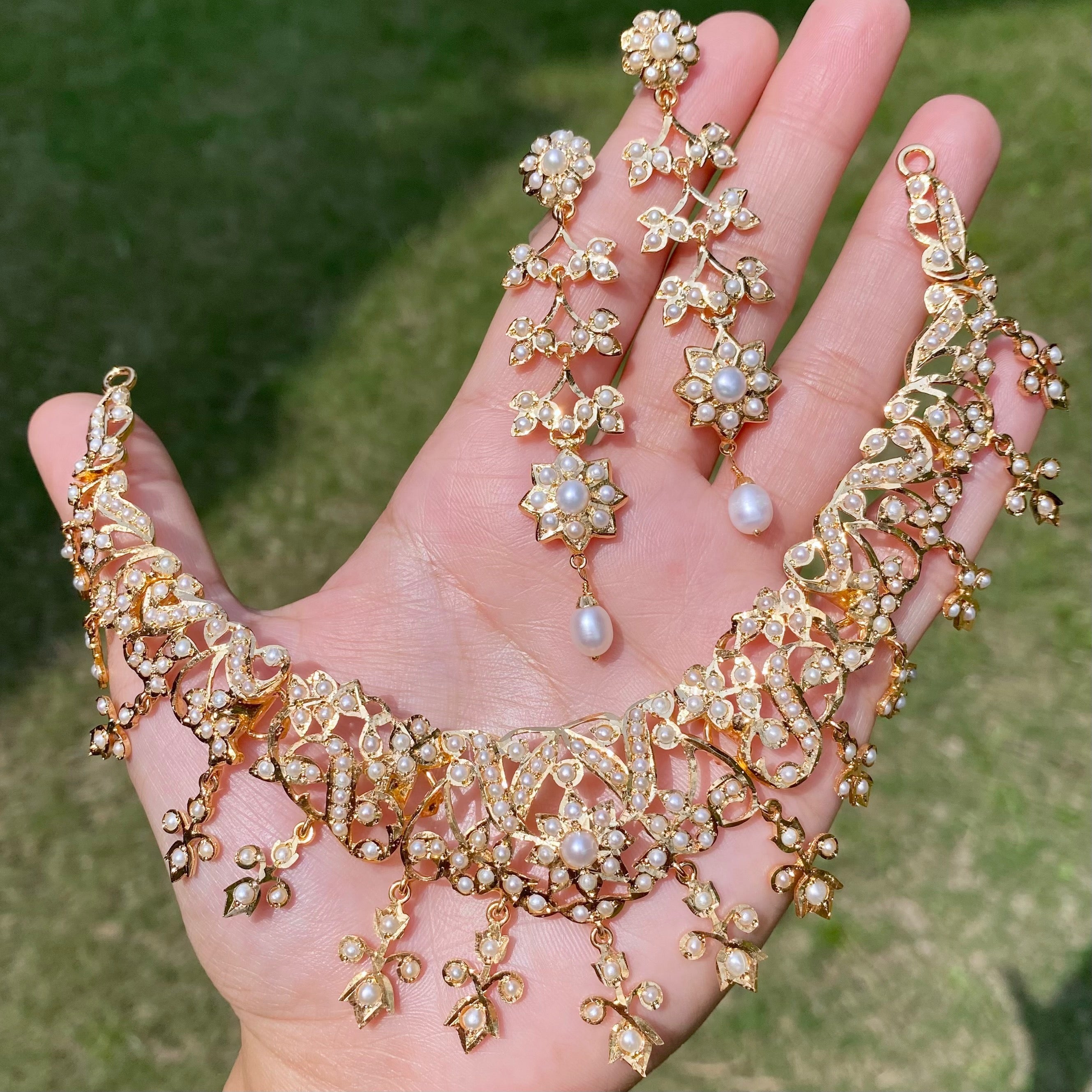 Exclusive Pearl Necklace Set | Gold Plated on Silver Base NS 426