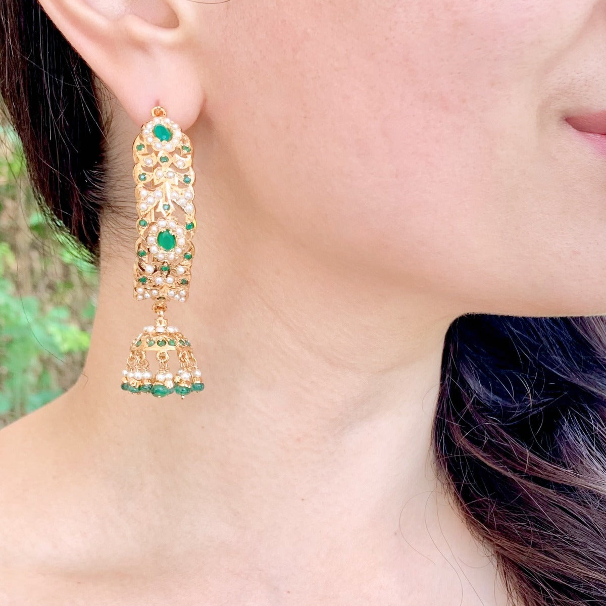 traditional  Indian jadau jhumka earrings
