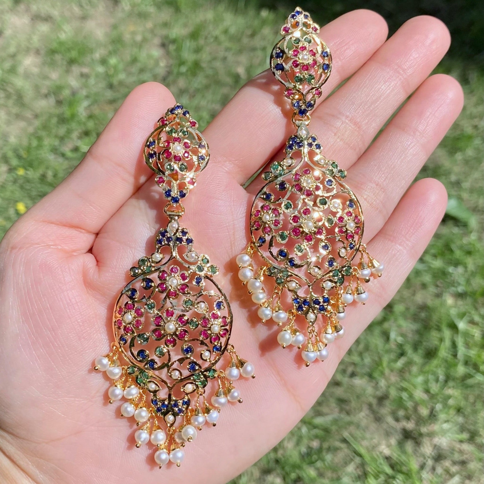 Handcrafted Victorian Earrings on Silver | Exquisite Indian Jadau Jewelry | ER 436