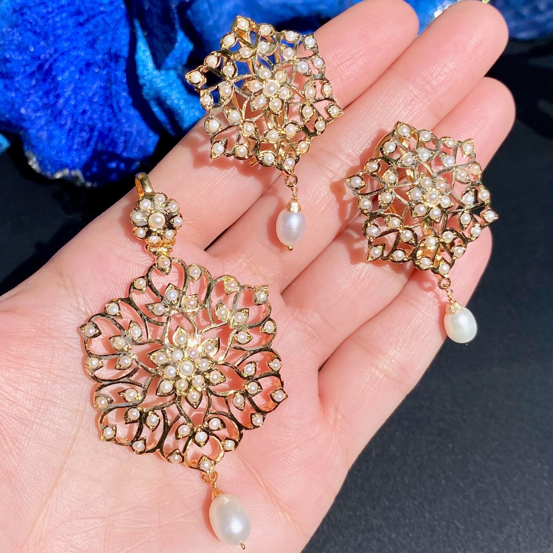 Exclusive Pearl Locket & Earrings Set | Gold Plated on Silver PS 129A