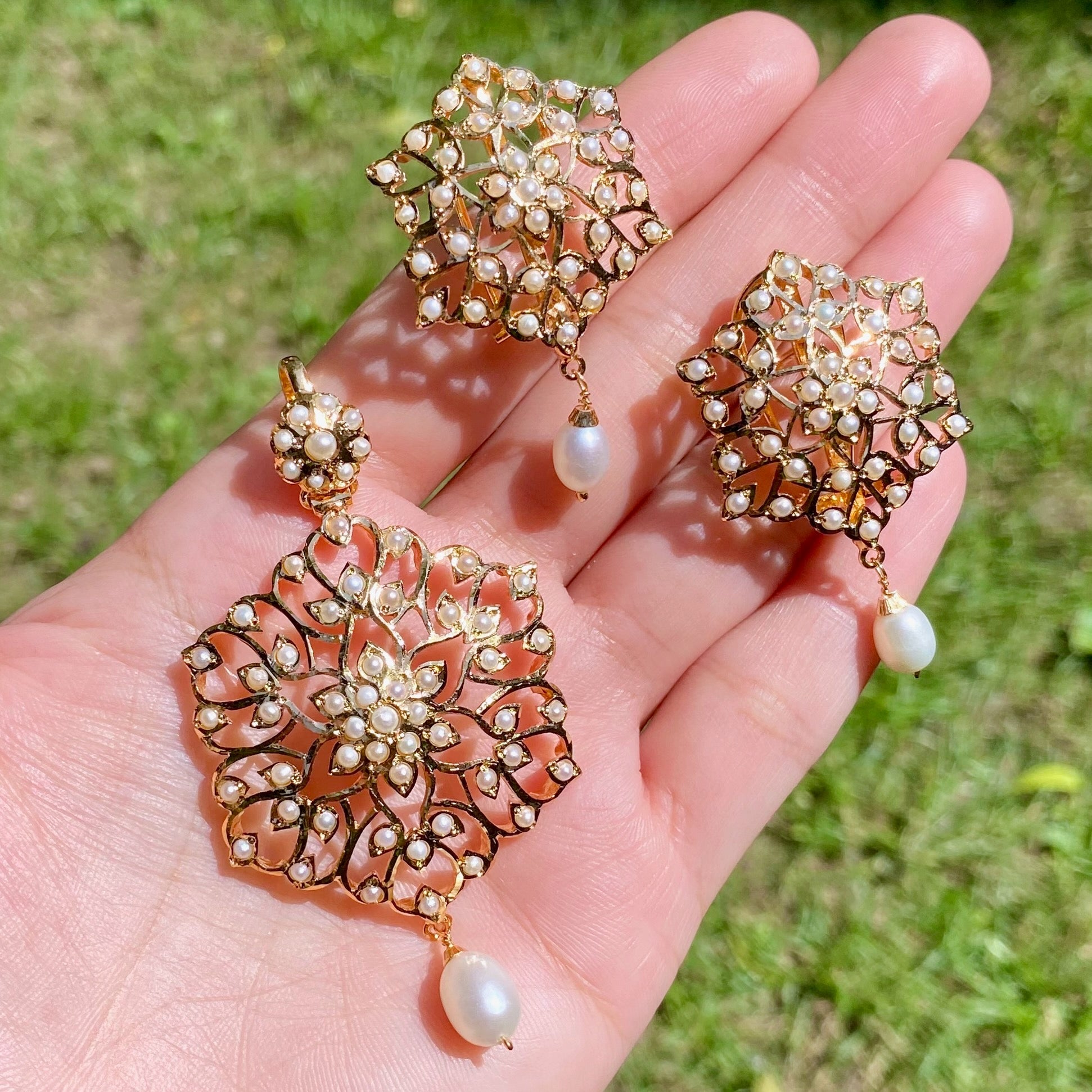 Exclusive Pearl Locket & Earrings Set | Gold Plated on Silver PS 129A