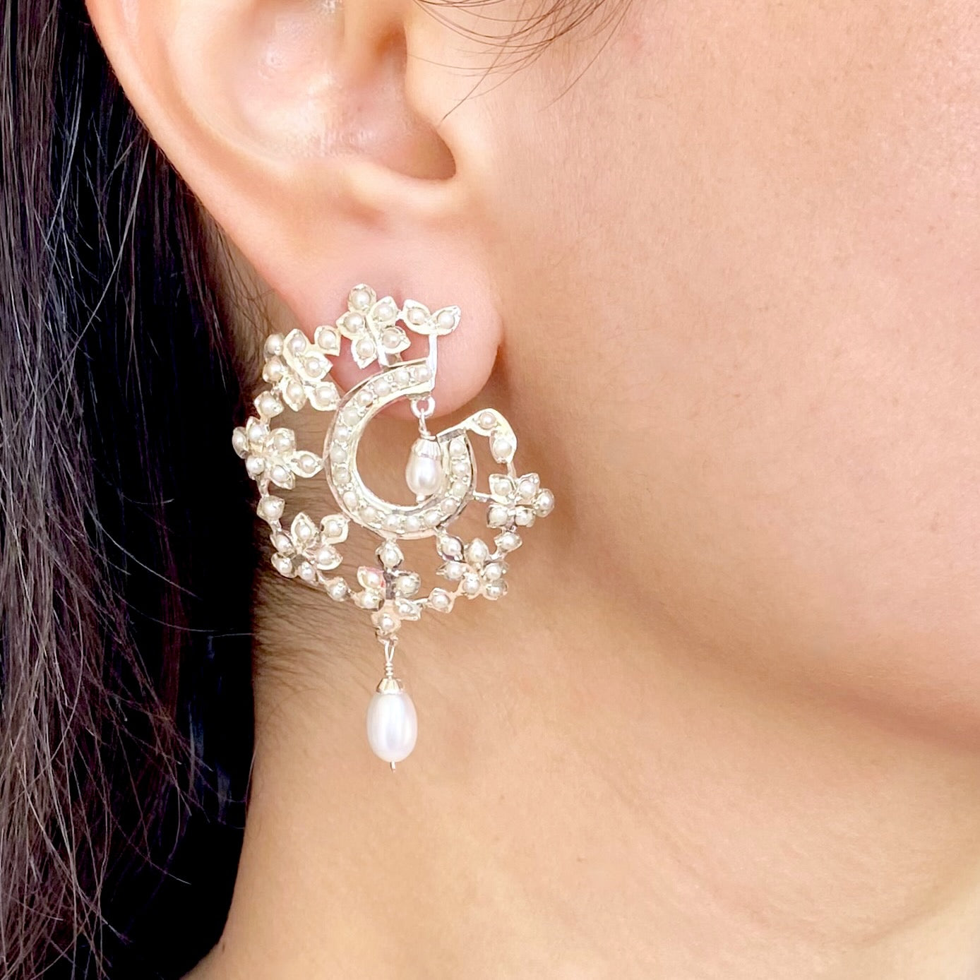 Boho Sterling Silver Earrings | Freshwater Seed Pearls