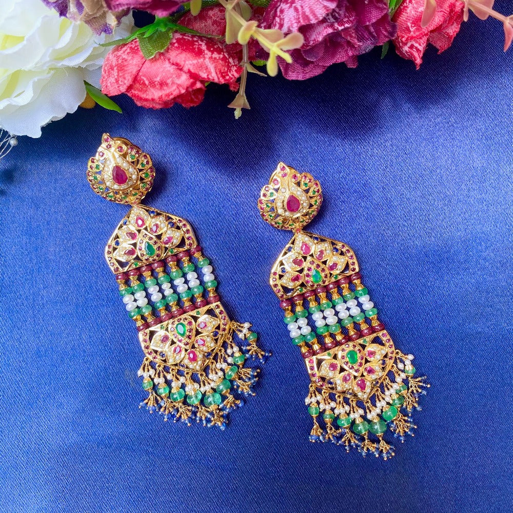 jhummer earrings ruby emerald