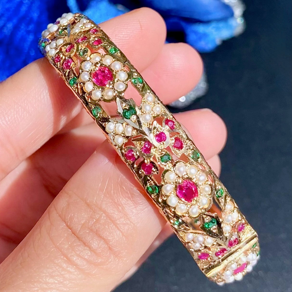 Openable Jadau Bangle | Classic Indian Jewelry on Gold Plated on Silver BG 140