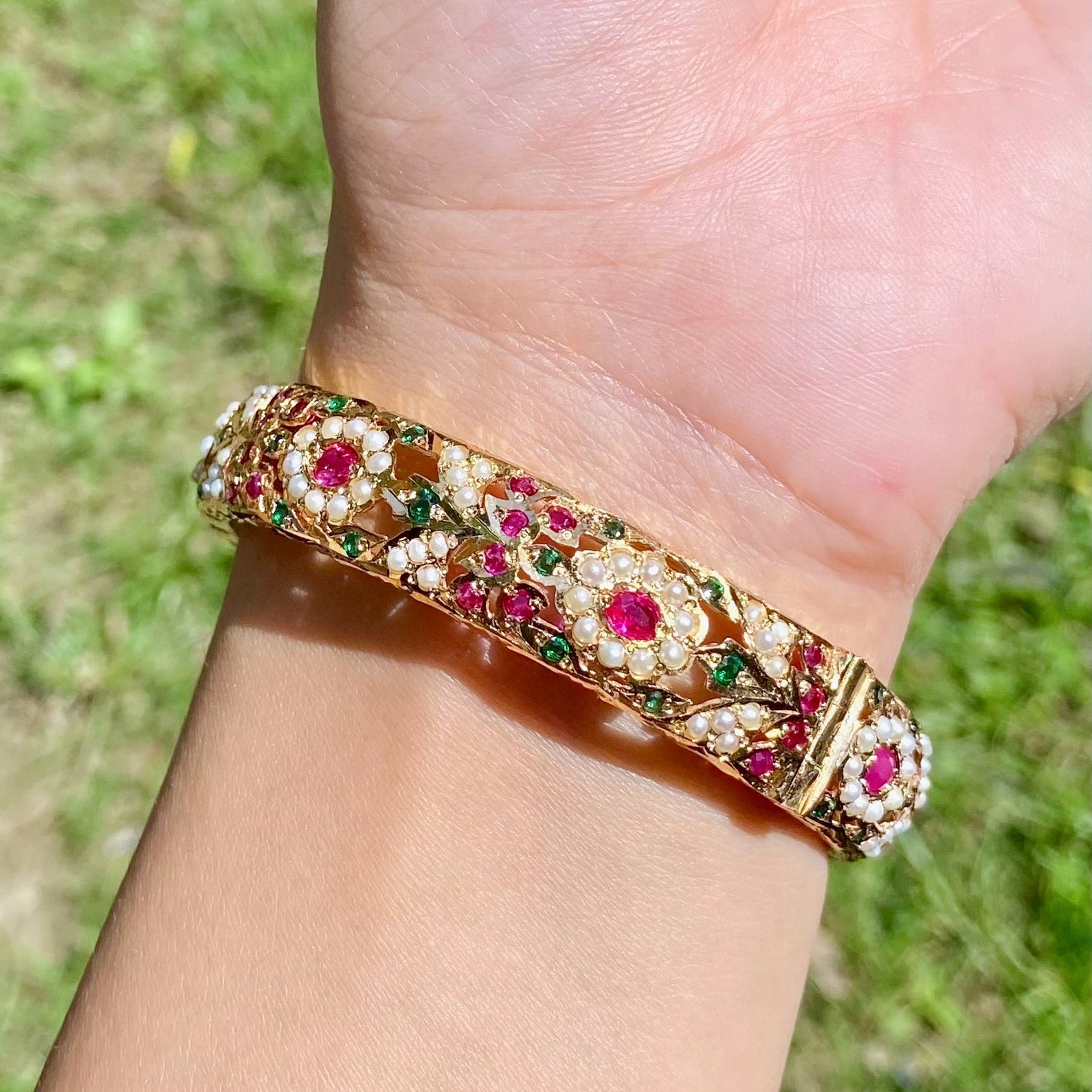 Openable Jadau Bangle | Classic Indian Jewelry on Gold Plated on Silver BG 140