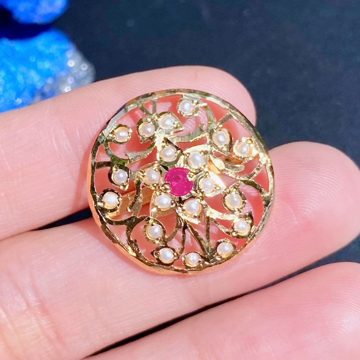 Round Jadau Ring | Gold Plated on Silver LR 105