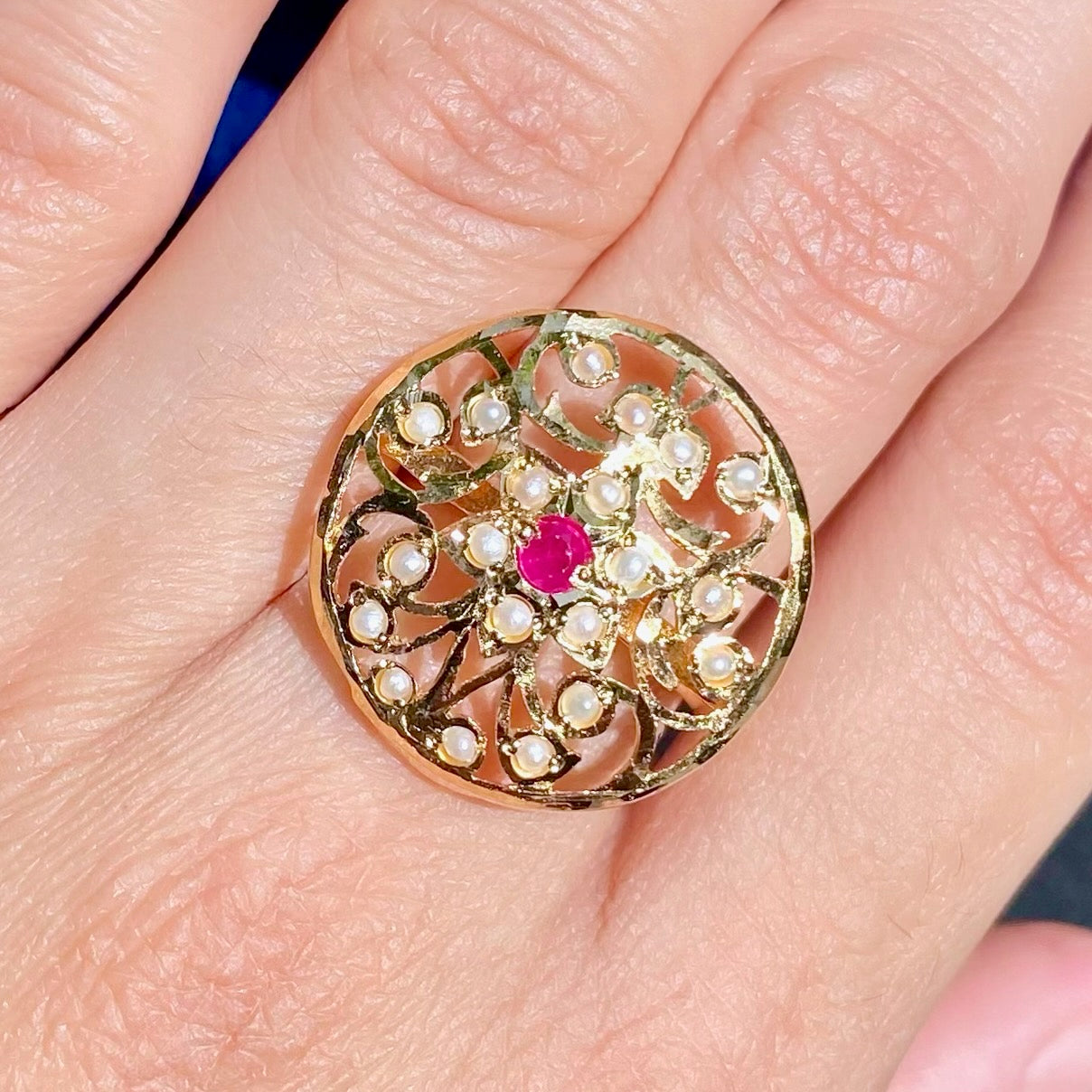 Round Jadau Ring | Gold Plated on Silver LR 105