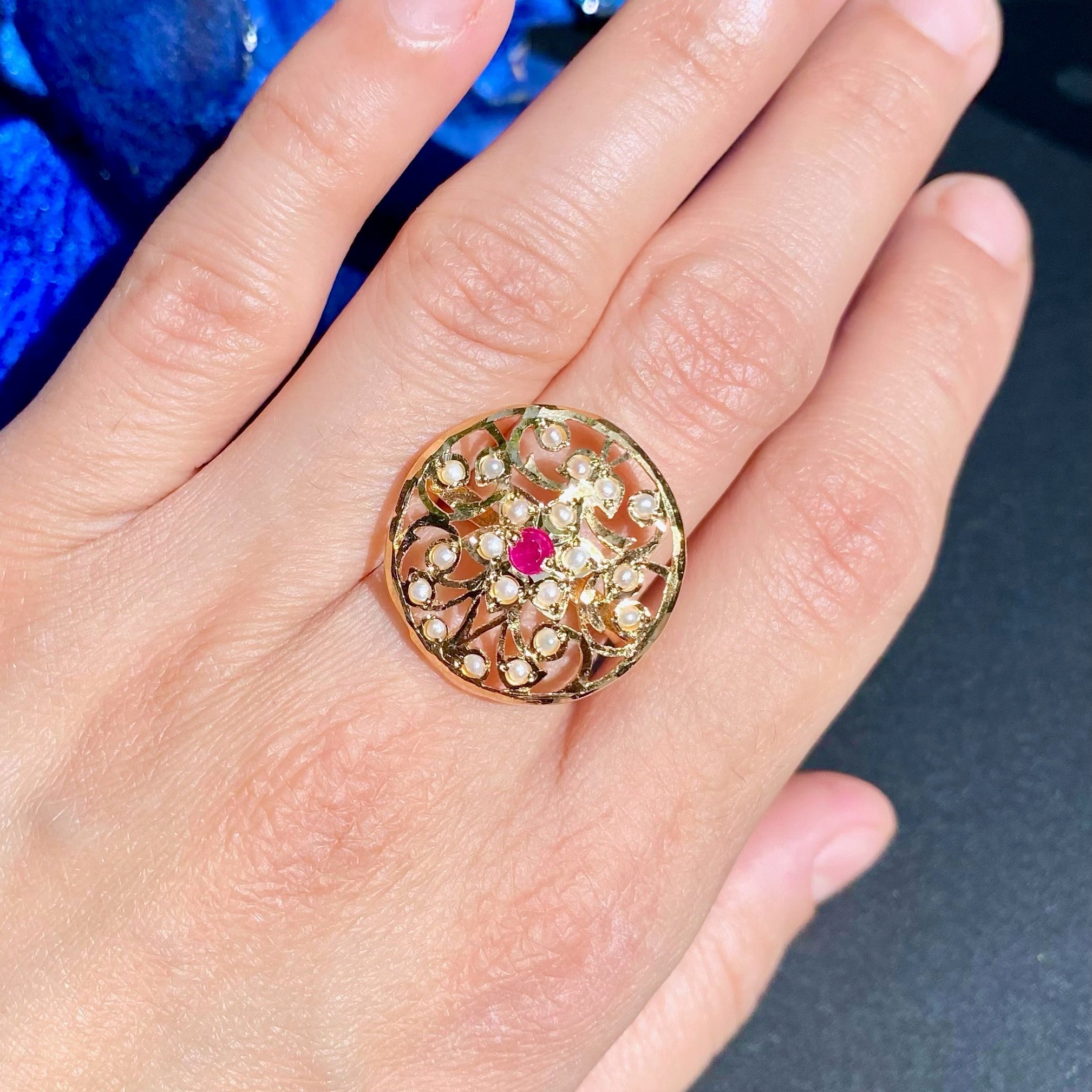 Round Jadau Ring | Gold Plated on Silver LR 105