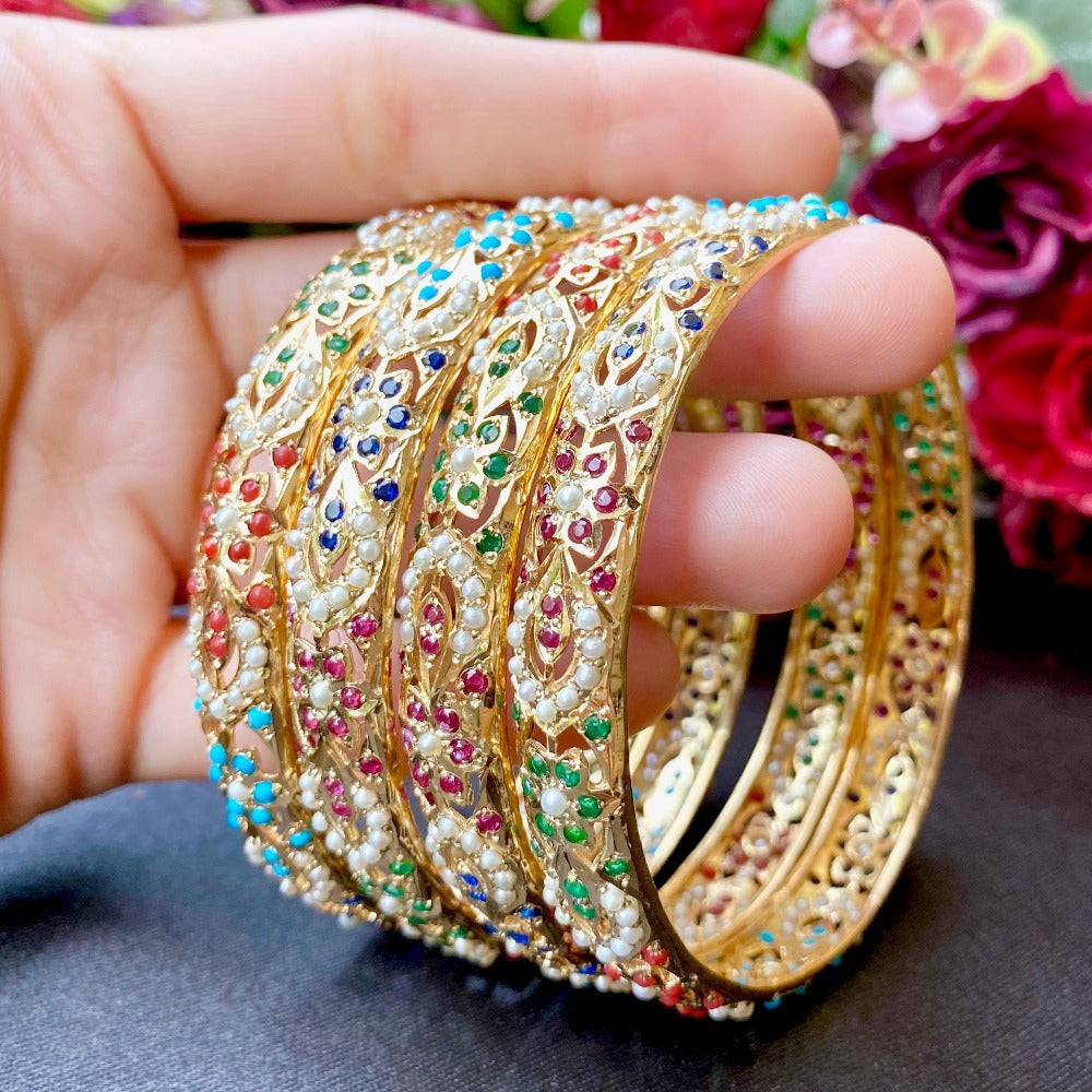 gold plated silver bangles in Navaratna colors