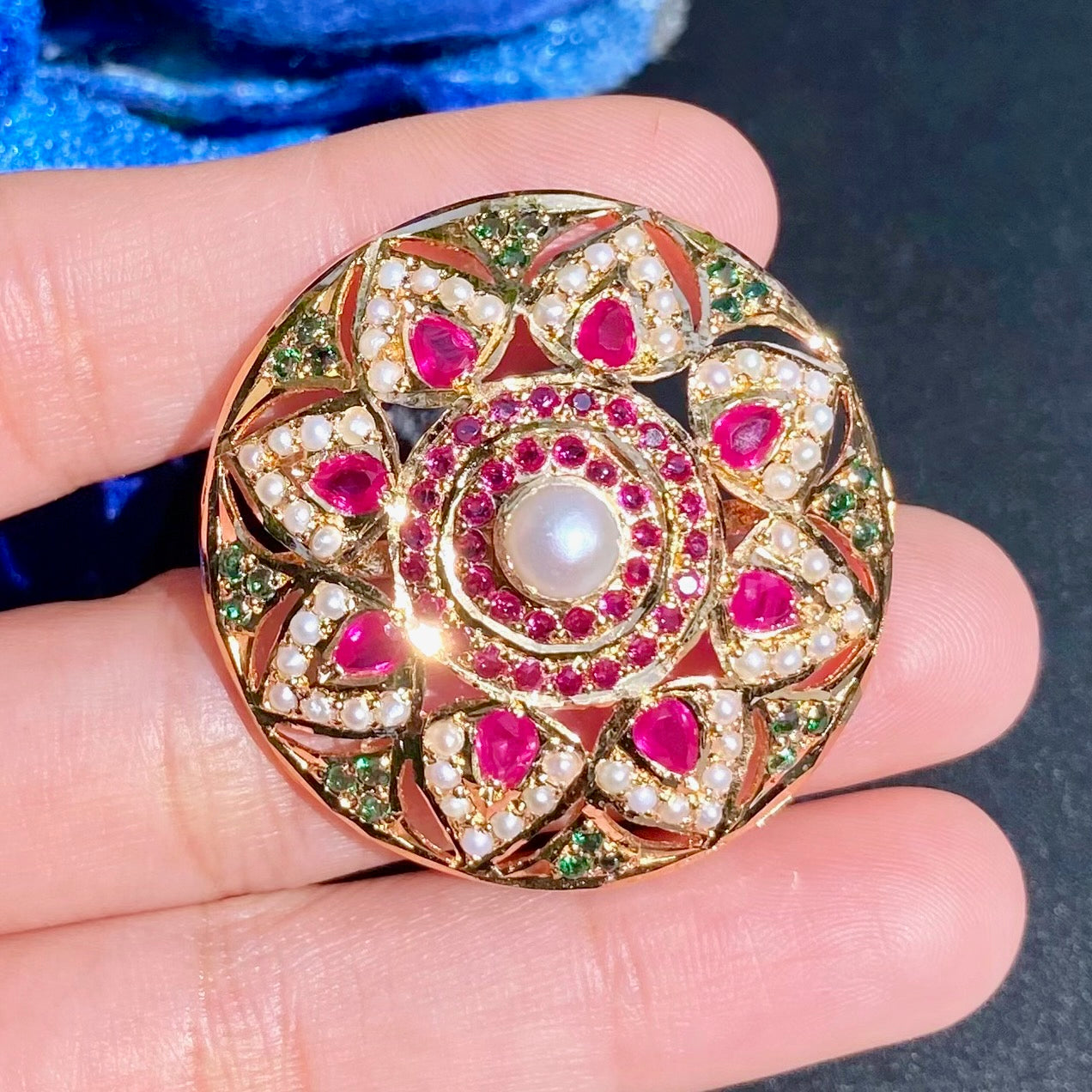 Premium Jadau Cocktail Ring | Gold Plated on Silver LR 103