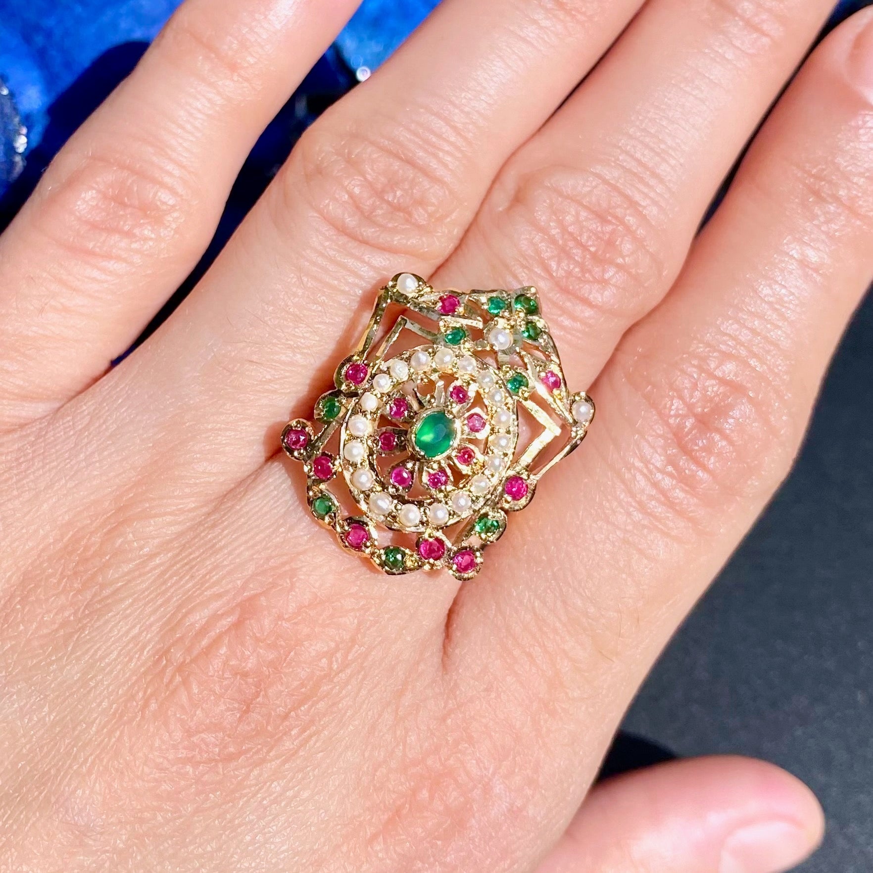 Medium Sized Jadau Cocktail Ring for Women | Gold Plated on SilverLR 104