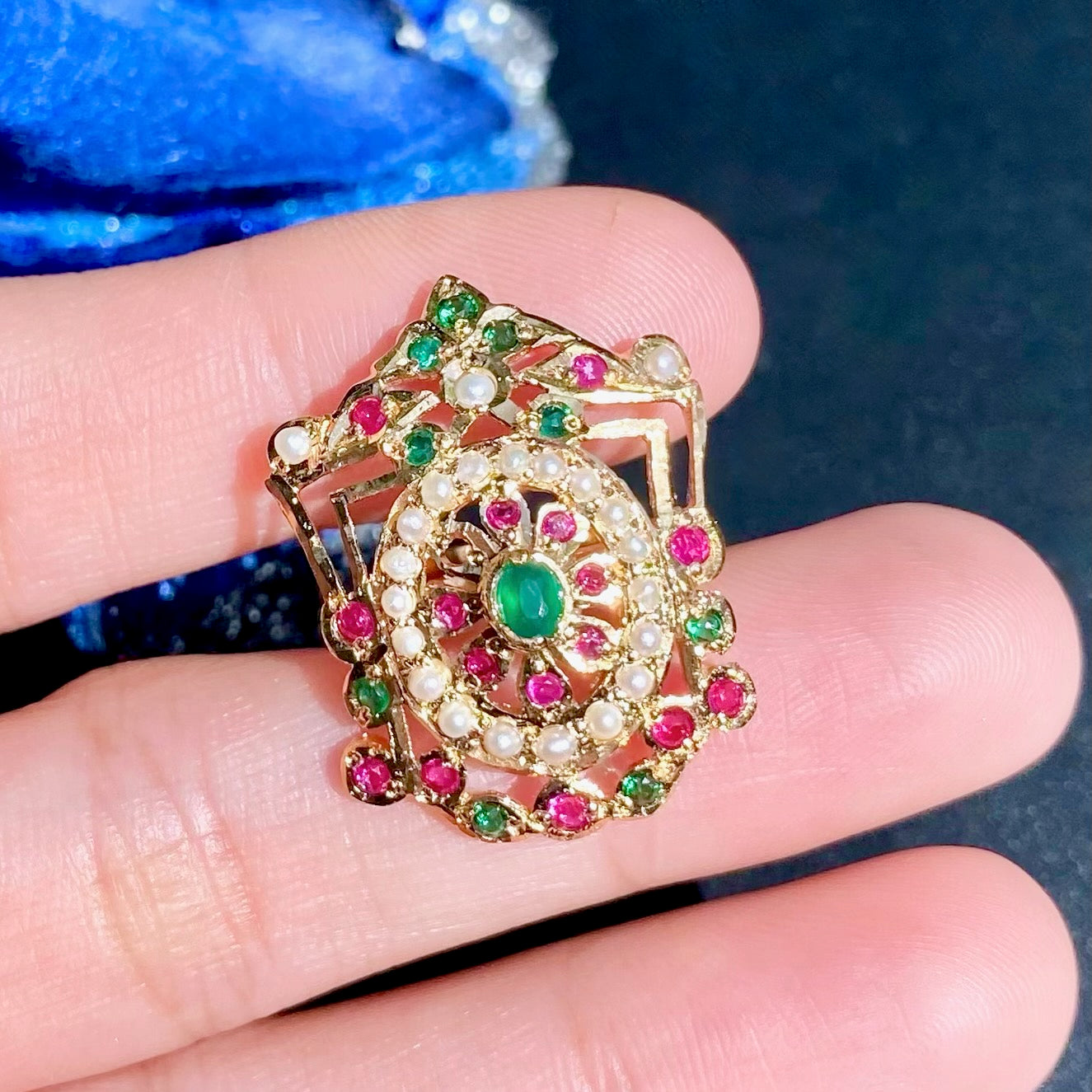 Medium Sized Jadau Cocktail Ring for Women | Gold Plated on SilverLR 104