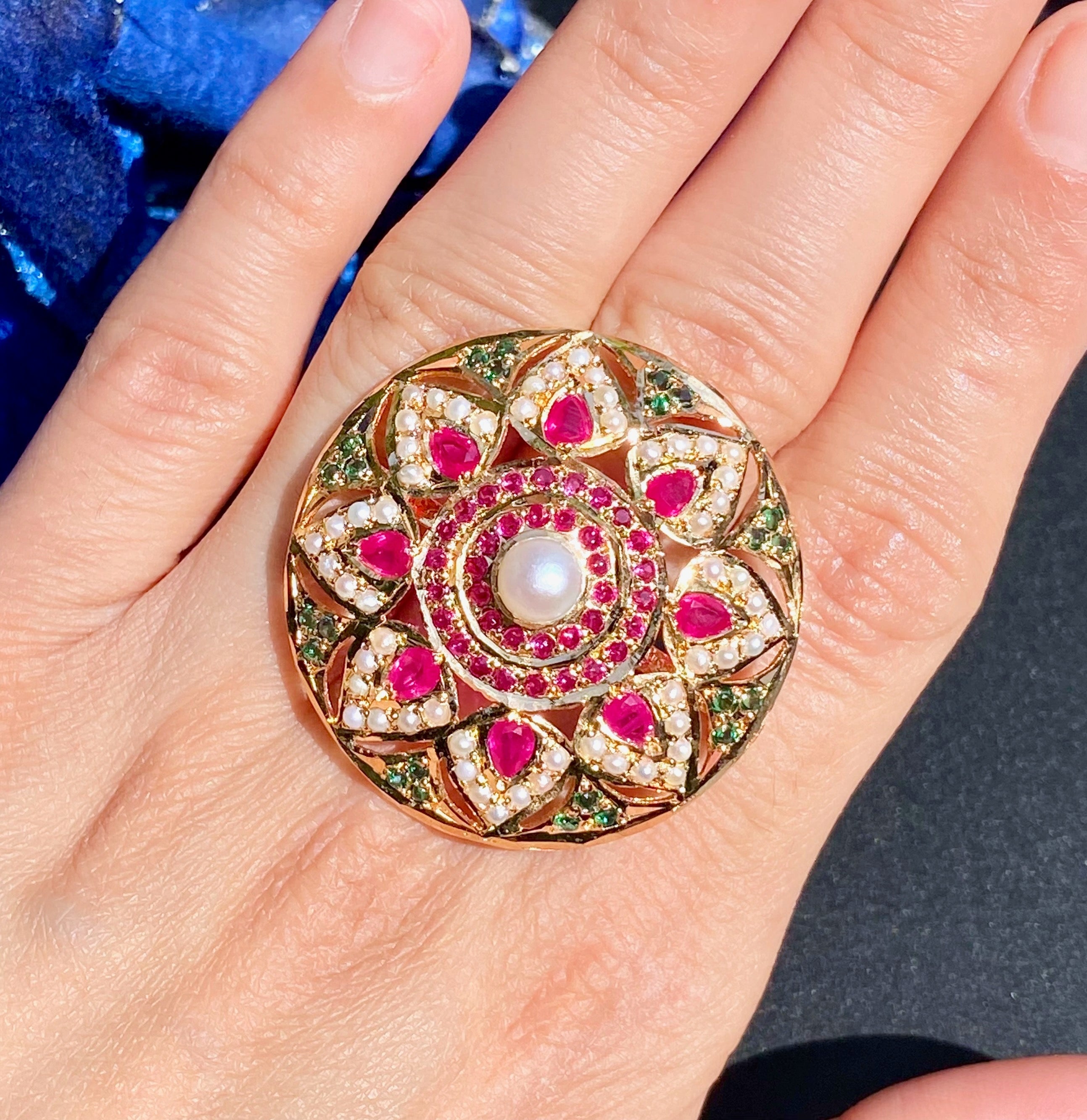 Premium Jadau Cocktail Ring | Gold Plated on Silver LR 103