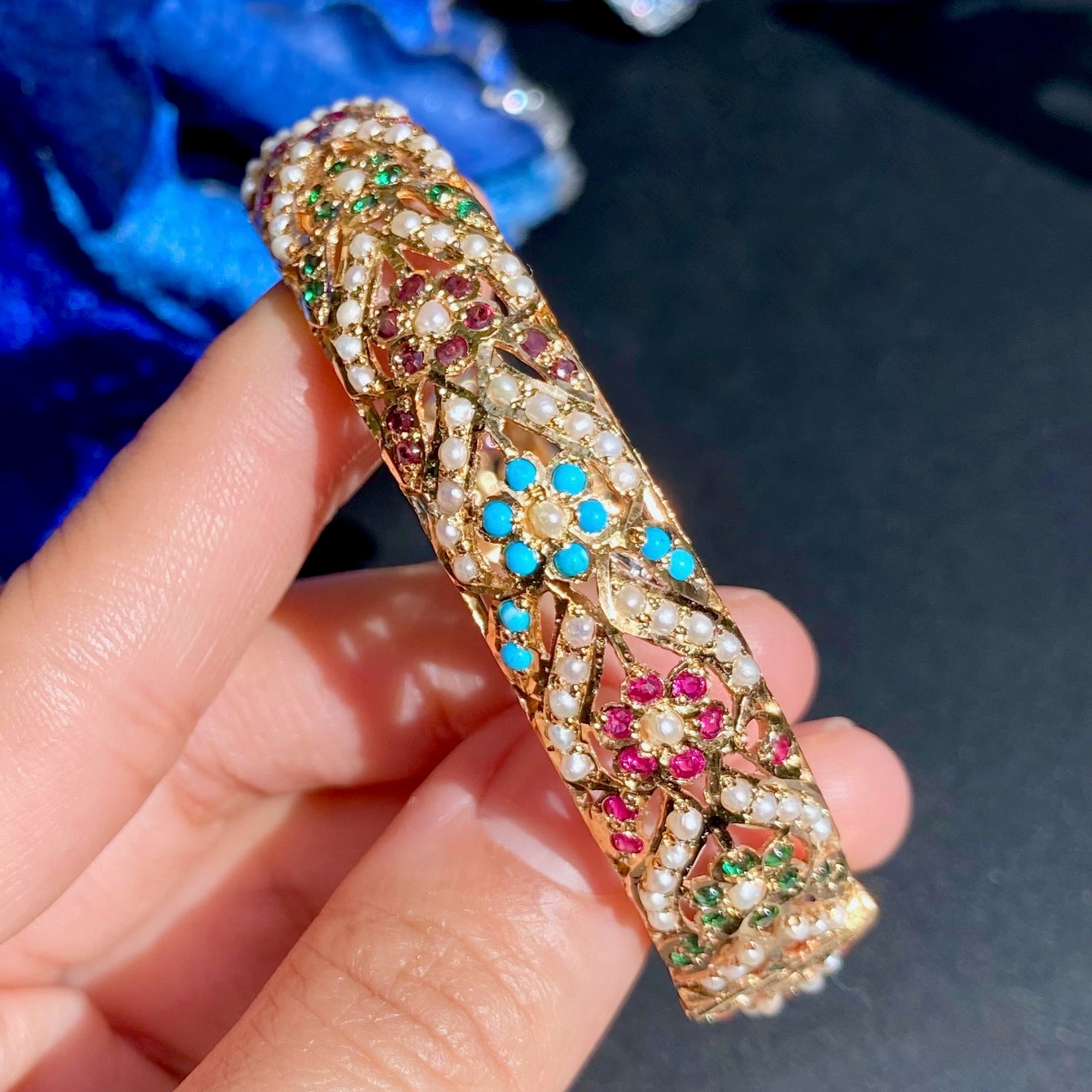 Navratna Stone Bangle | Traditional Indian Jadau Jewelry on Silver BG 139