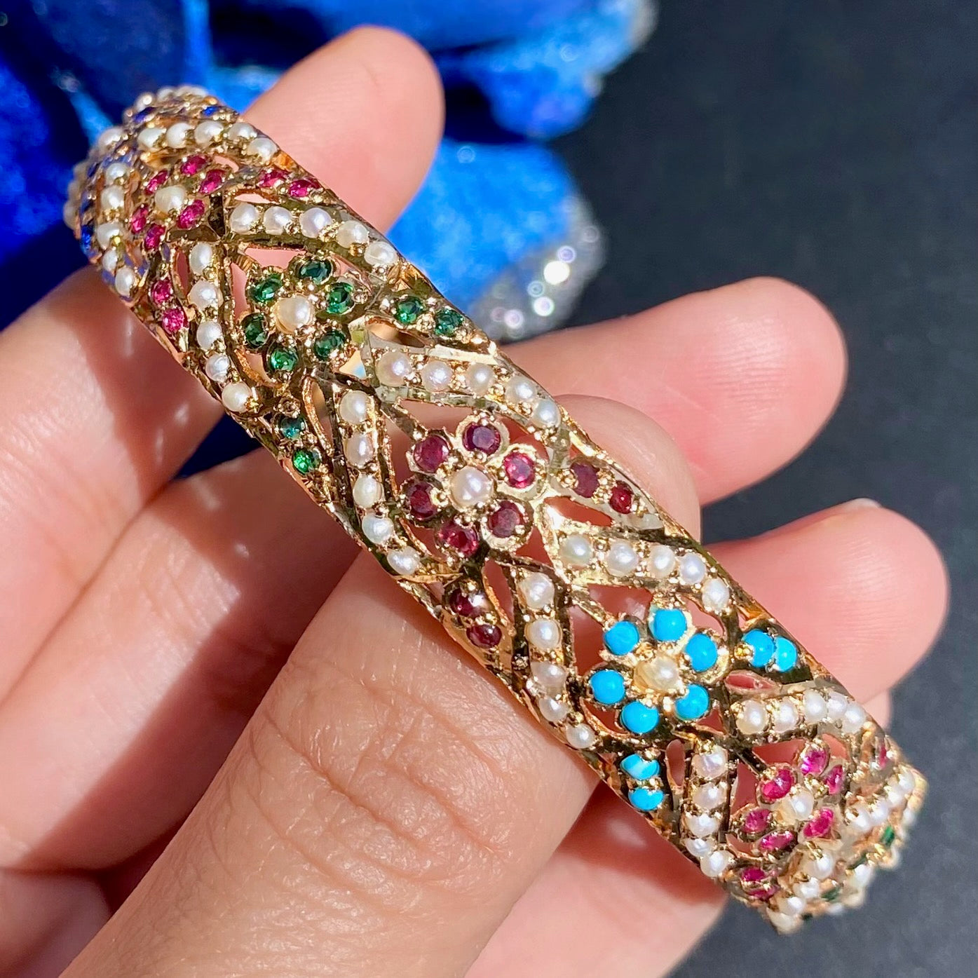 Navratna Stone Bangle | Traditional Indian Jadau Jewelry on Silver BG 139