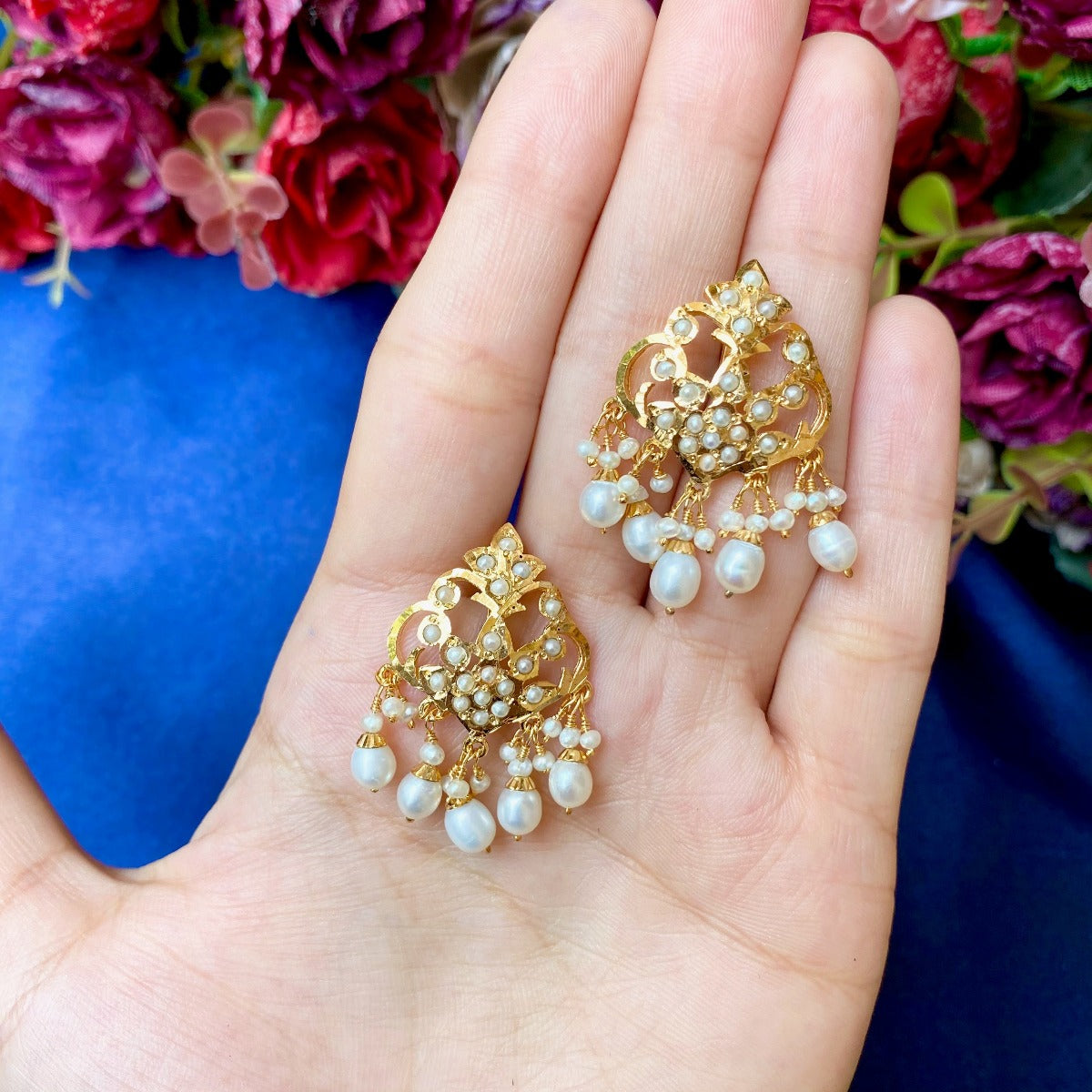 pearl studs in jadau