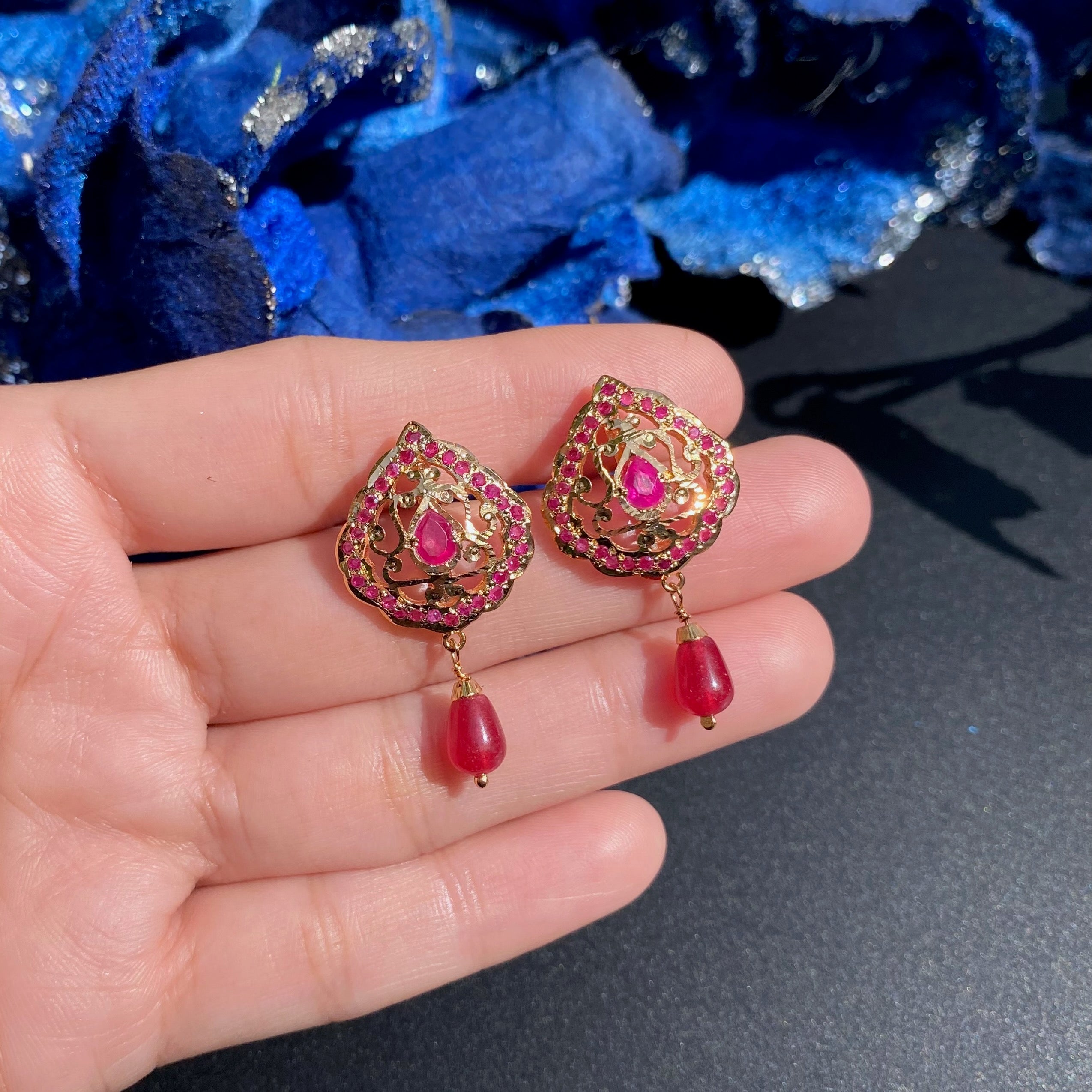 Jadau Pendant Set with Filigree Work | Red Stones | Silver Base PS 127