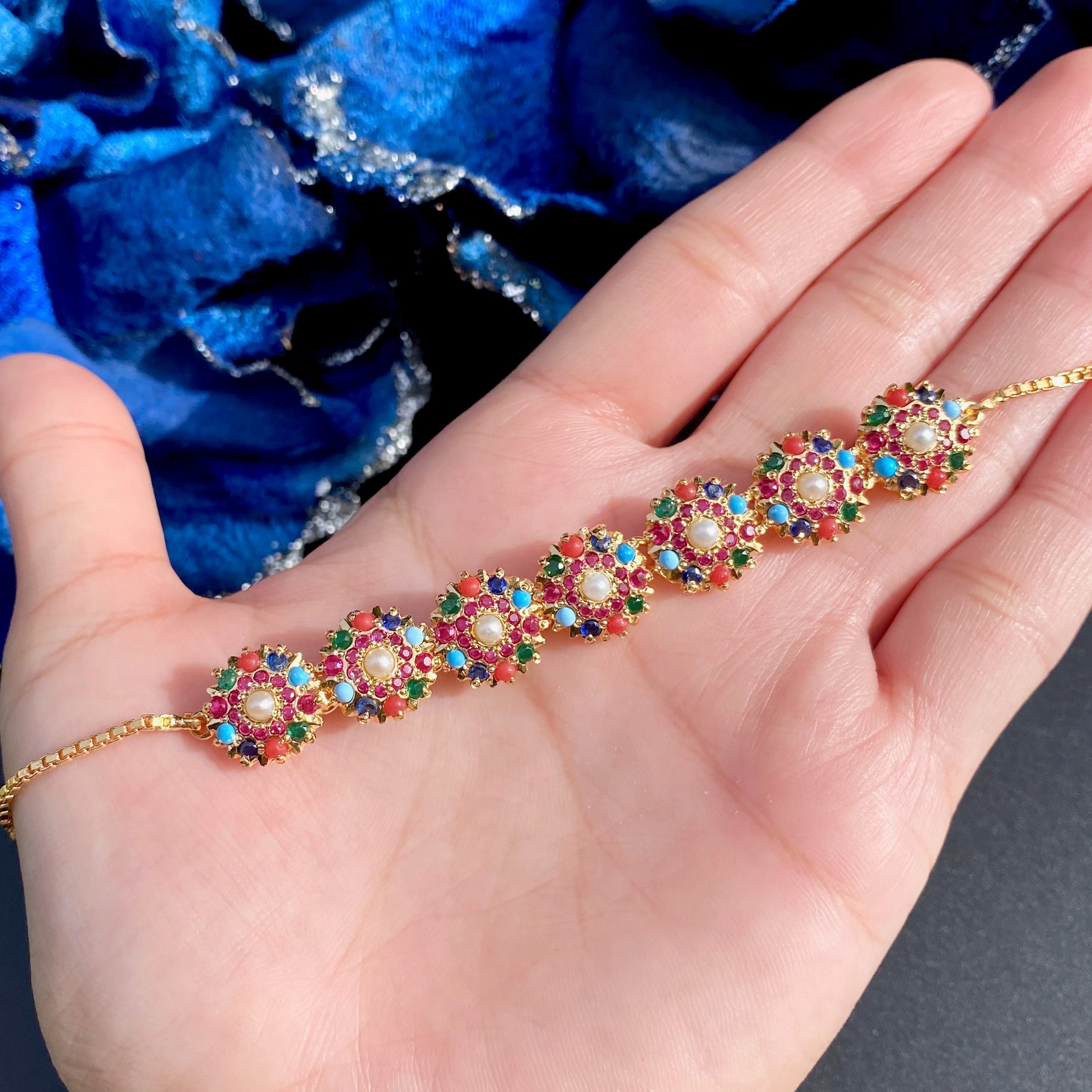 Classy Navratna Bracelet | Gold Plated on Silver BG 144