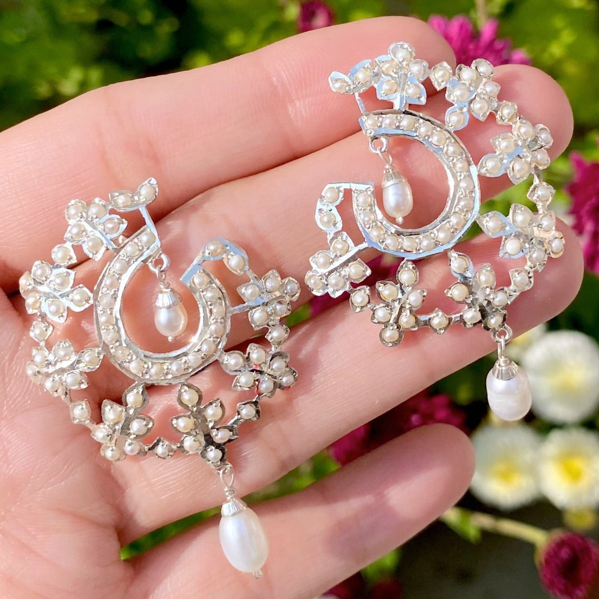 boho sterling silver pearl drop earrings