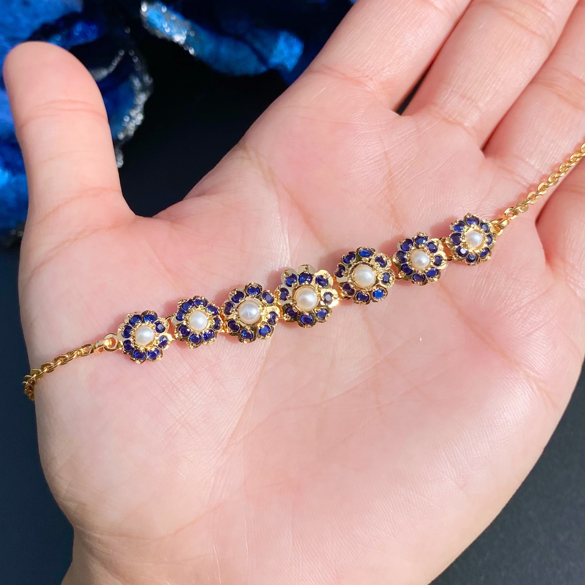 Floral Jadau Bracelet | Dainty Simplistic Design | Gold Plated on Silver Base BG 153