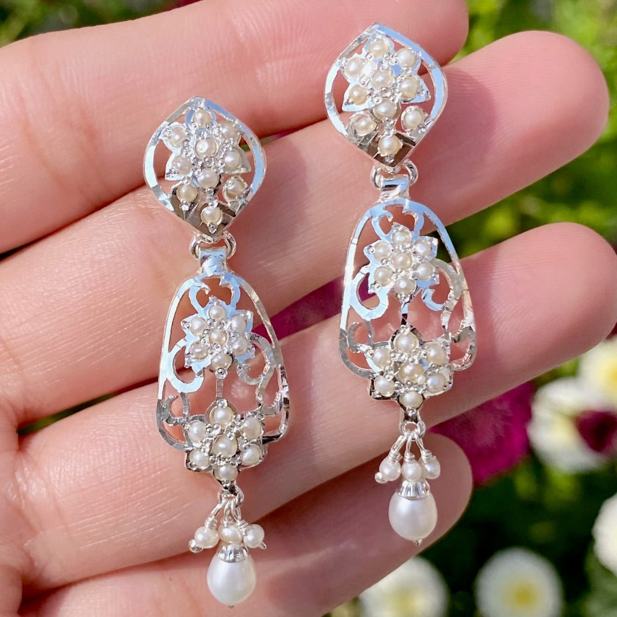 dainty boho chic pearl earrings