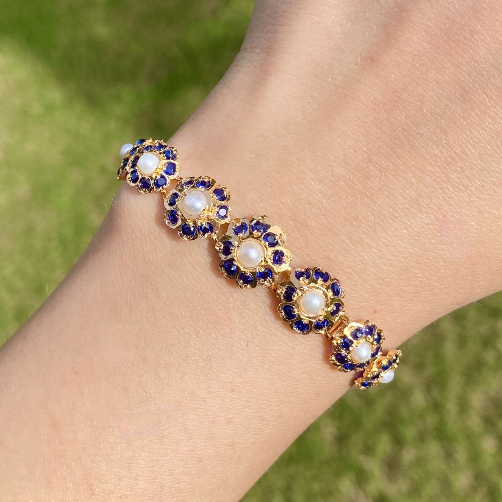 Floral Jadau Bracelet | Dainty Simplistic Design | Gold Plated on Silver Base BG 153