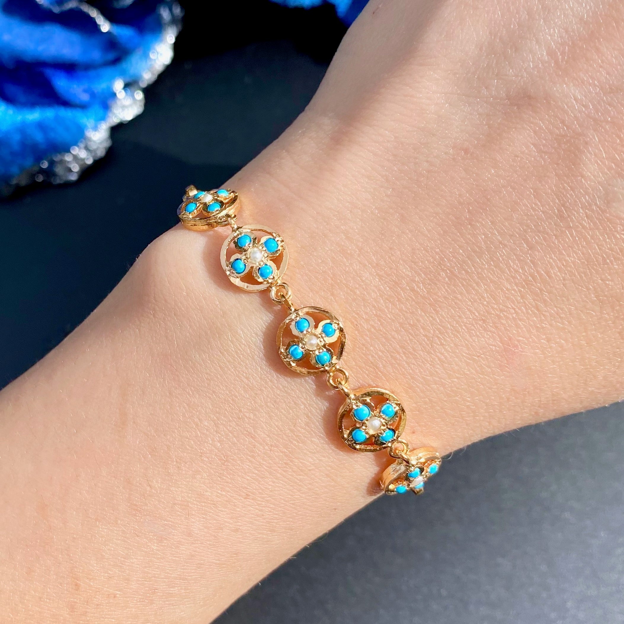 Dainty Turquoise & Pearl Bracelet | Gold Plated on Silver BG 156