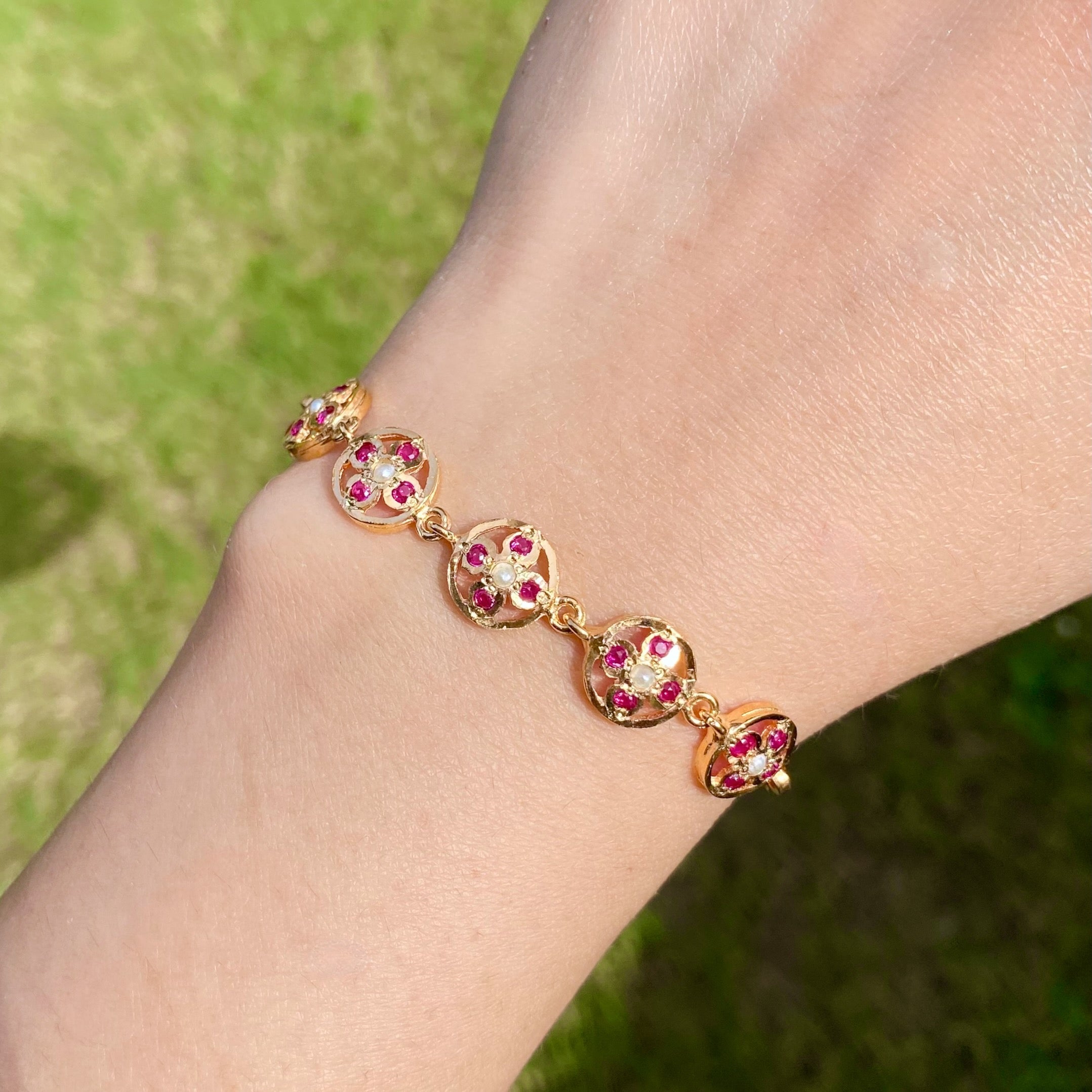 Red Stones Girls' Bracelet | Dainty Minimal Design | Gold Plated on Silver BG 155