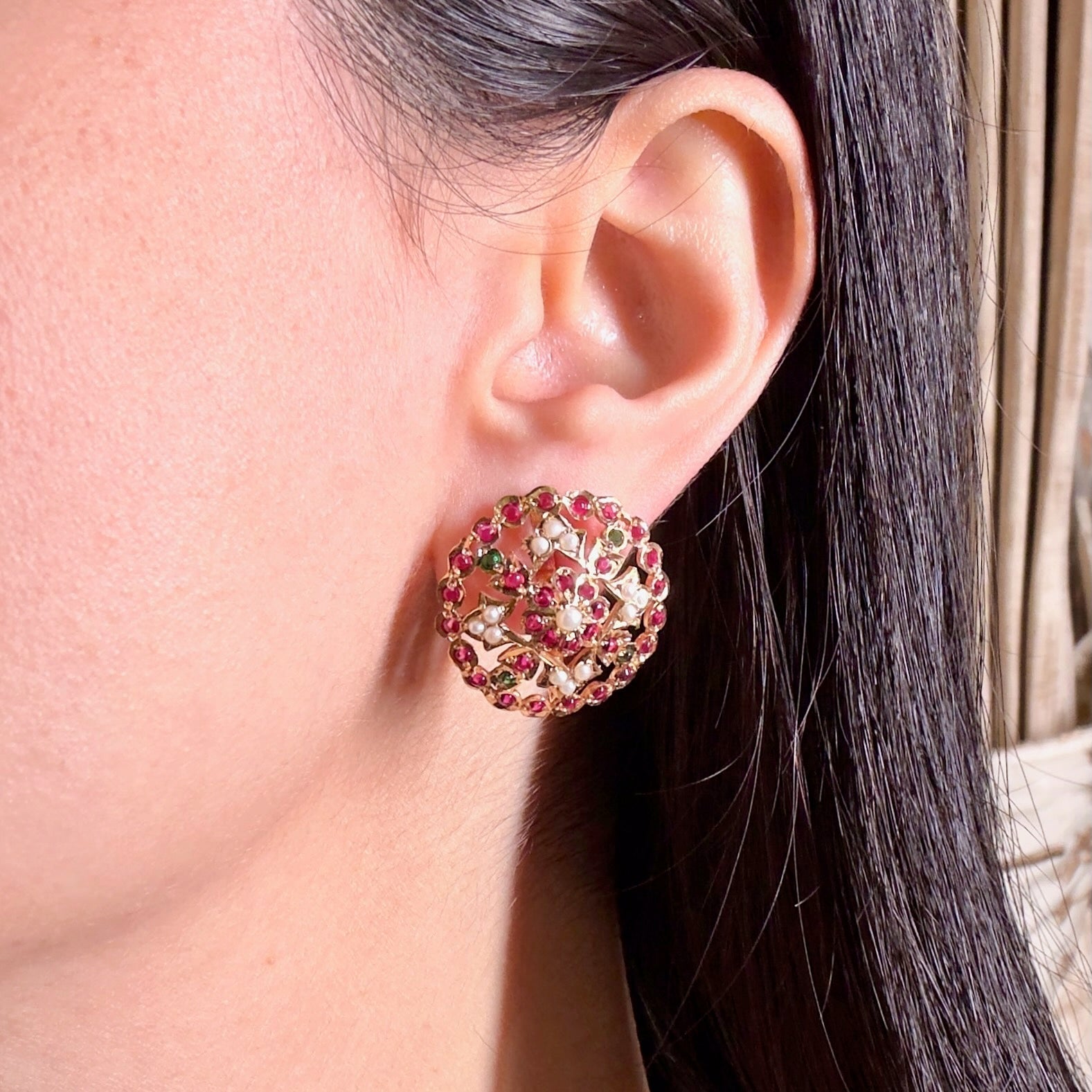Round Silver Tops For Women | Jadau Earrings ER 484