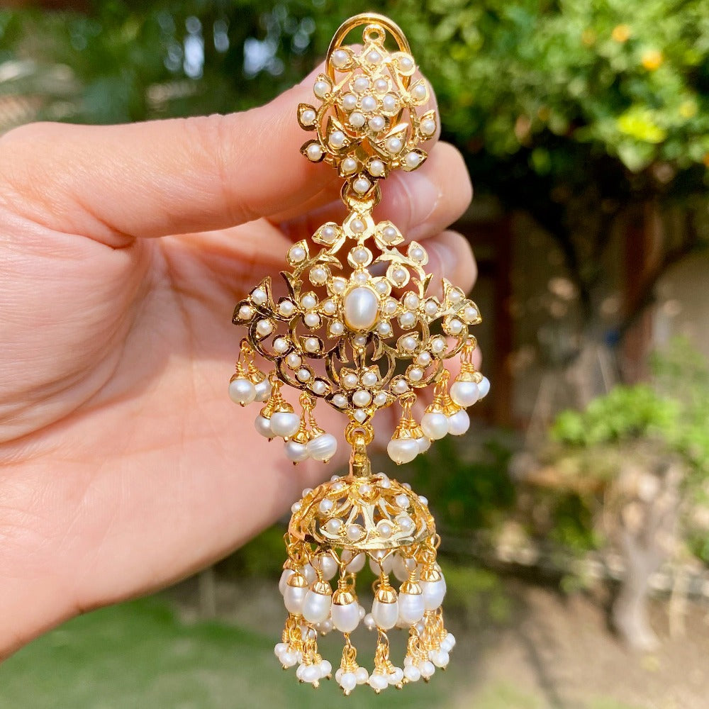 pearl jhumka with gold plating