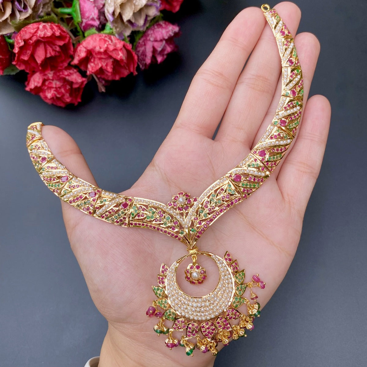 18 carat jadau set ruby emerald pearl