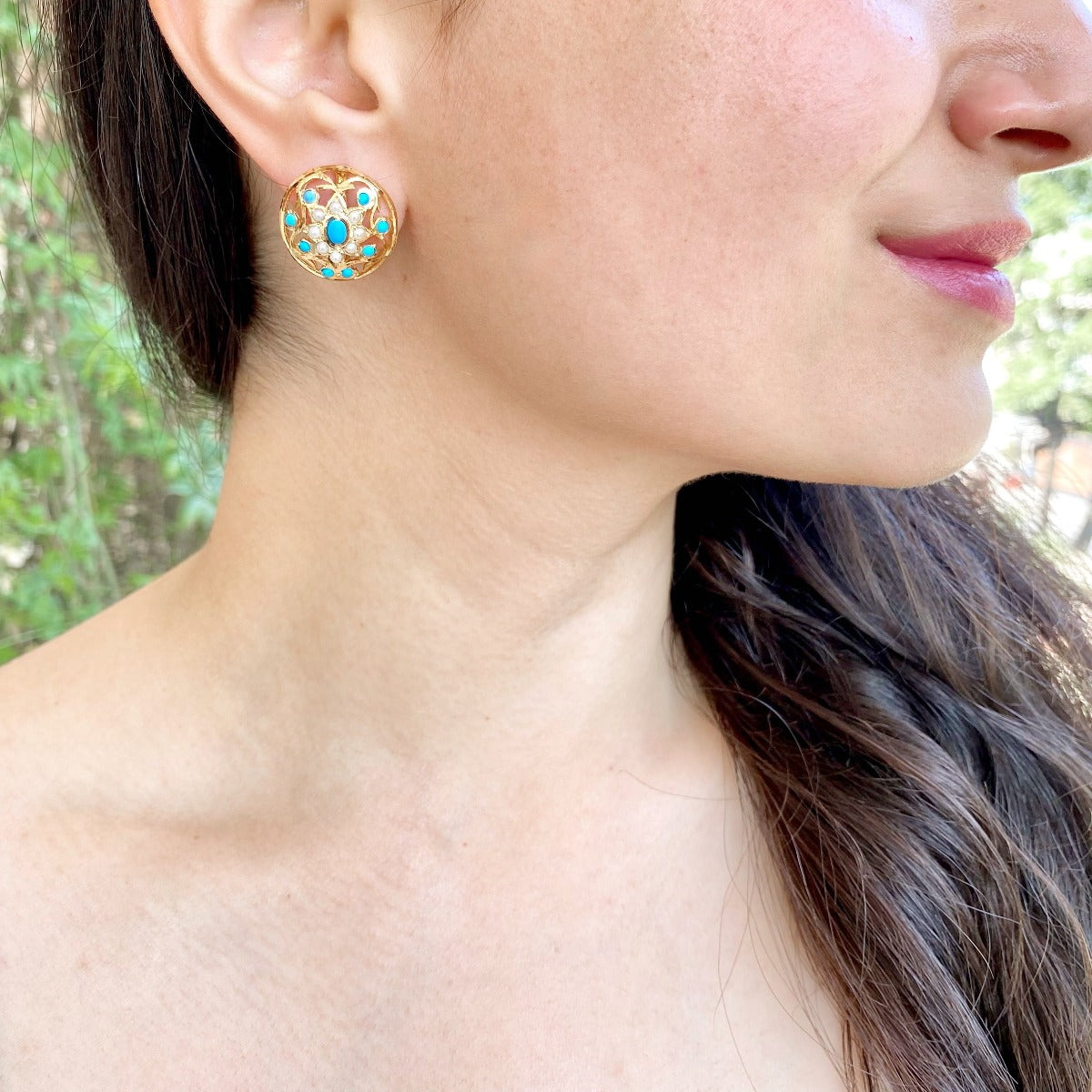 Pearl and Turquoise Studs Earrings ER 162B