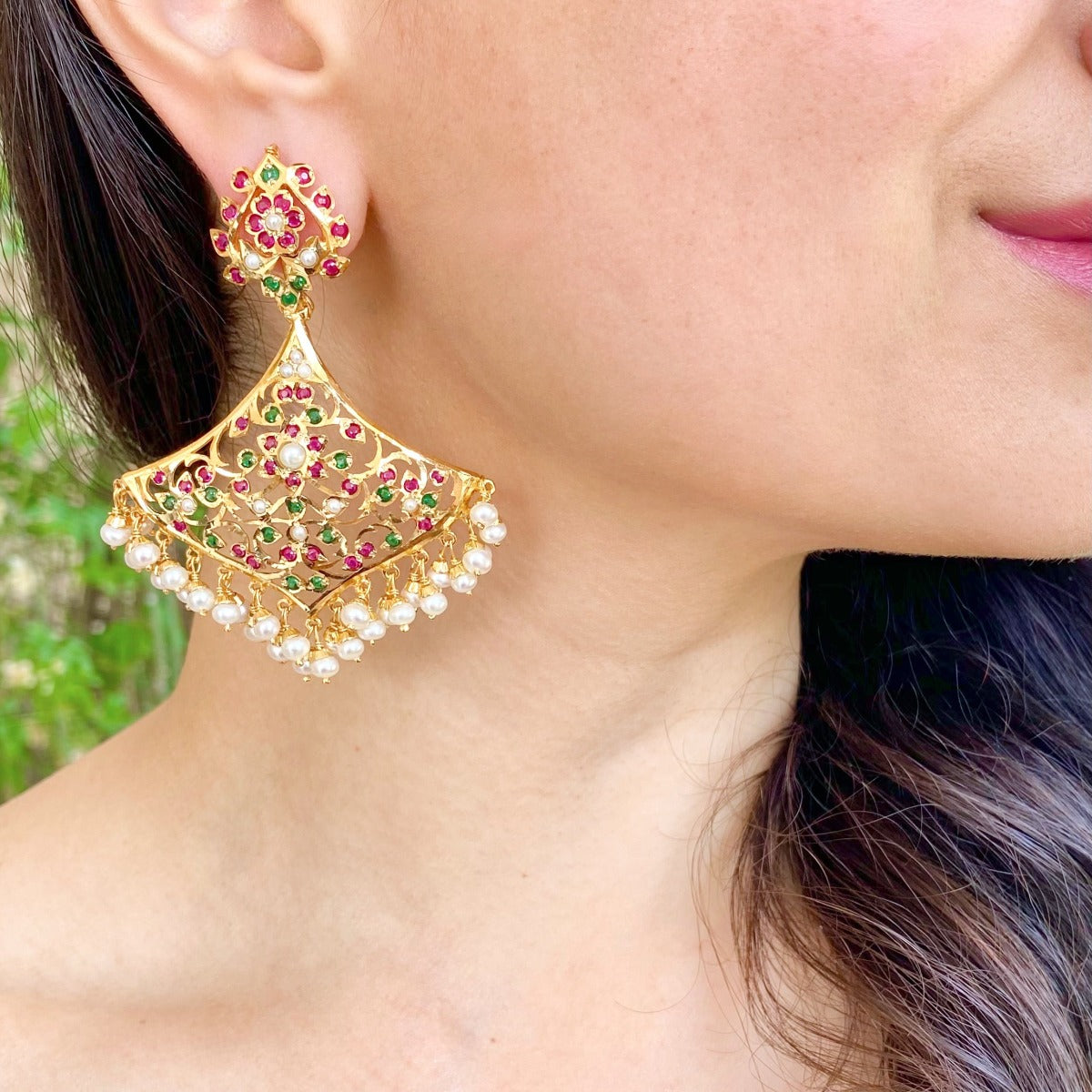 gold plated jadau earrings