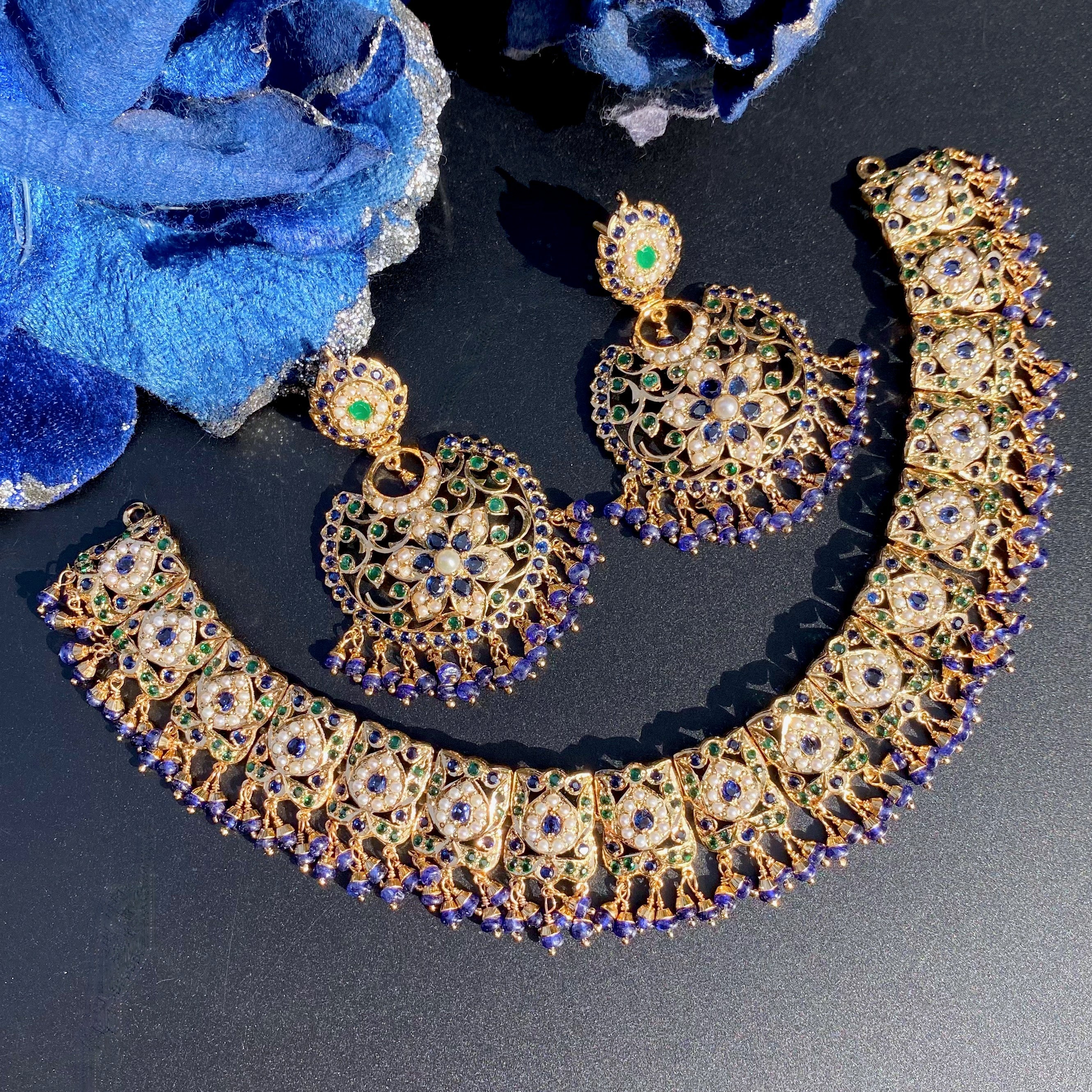 Opulent Jadau Necklace Set | Gold Plated on Silver NS 434