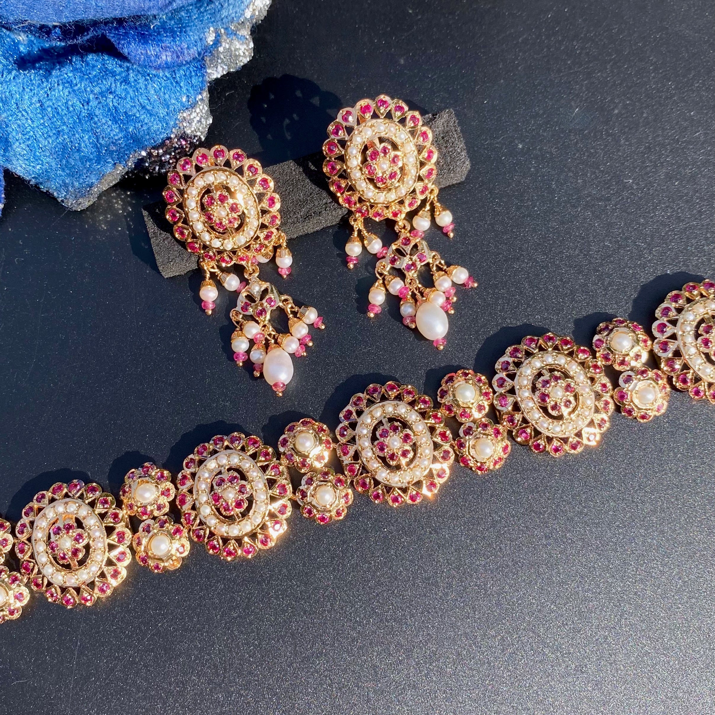 Ruby & Pearl Choker Set | Gold Plated Silver Jewelry Online NS 433