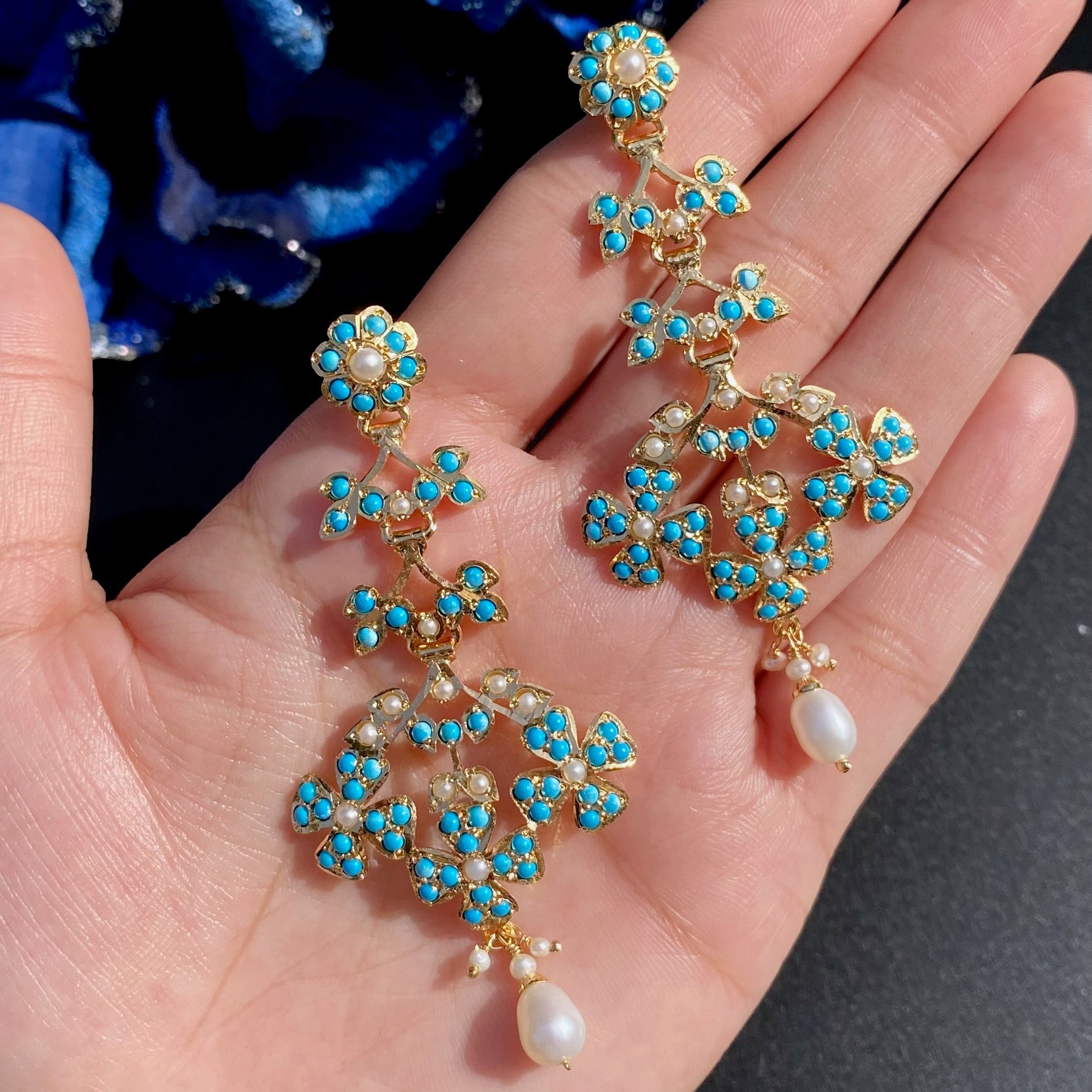 Modern Turquoise Danglers for Women | Gold Plated on Silver ER 633