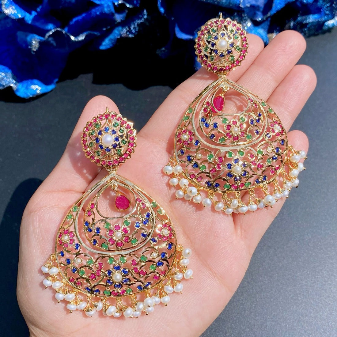 kundan chandbali earrings in gold plated