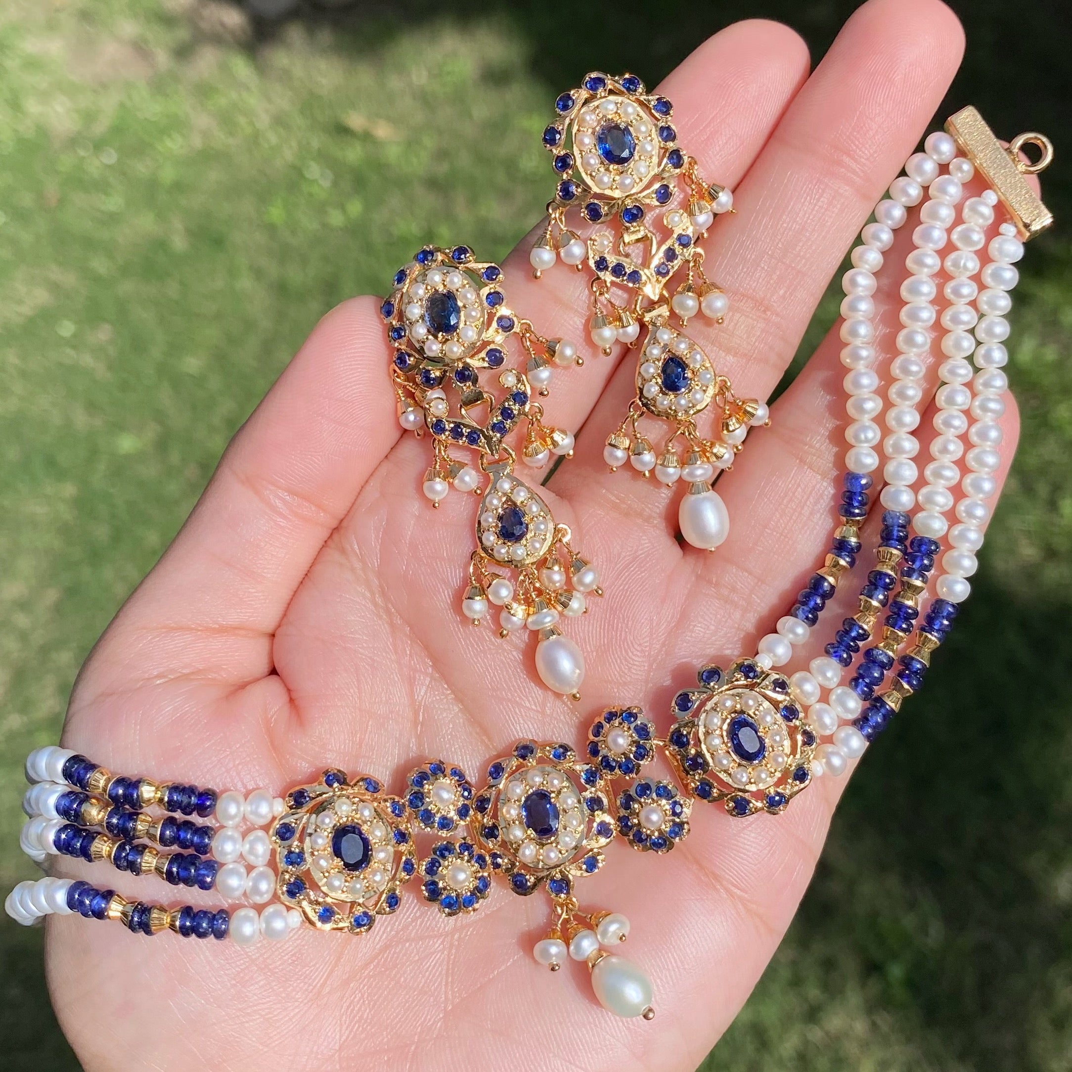 Premium Gold Plated Jadau Choker Set | Sterling Silver Base  NS 436