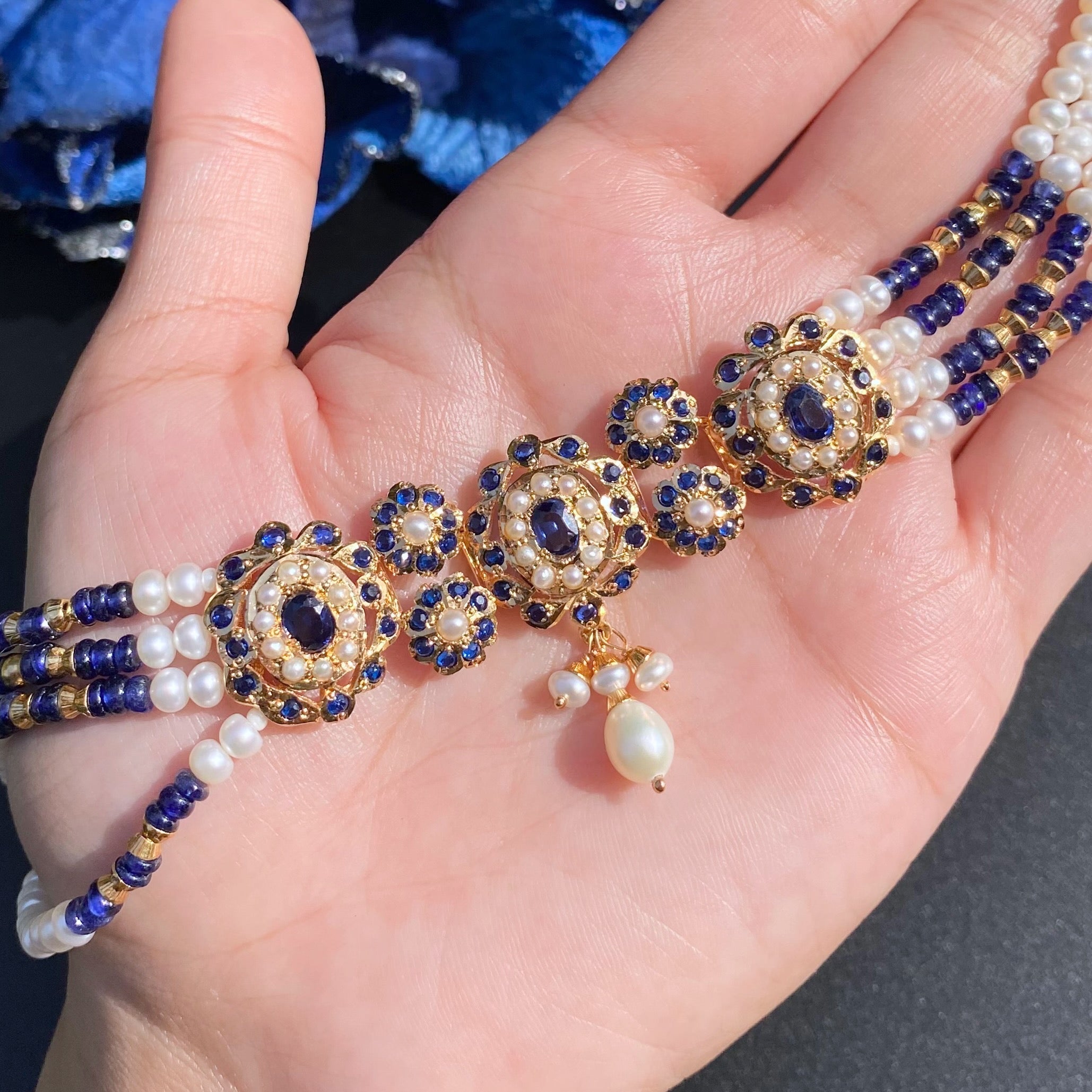 Premium Gold Plated Jadau Choker Set | Sterling Silver Base  NS 436