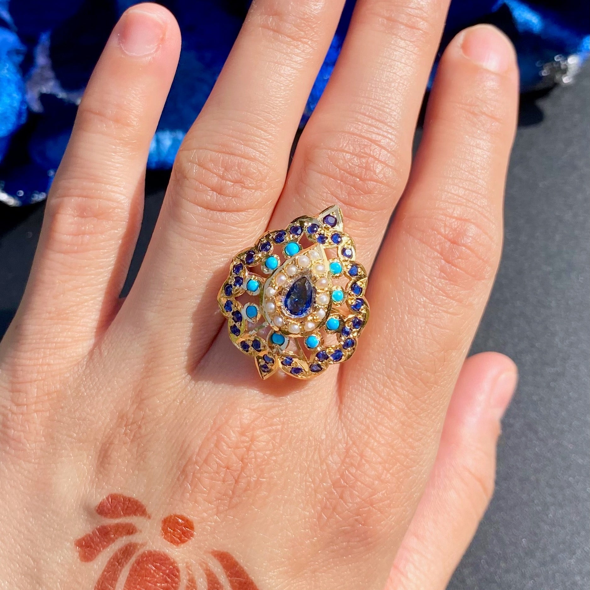 Premium Gold Plated Jadau Ladies Ring | Sterling Silver Base  LR 110