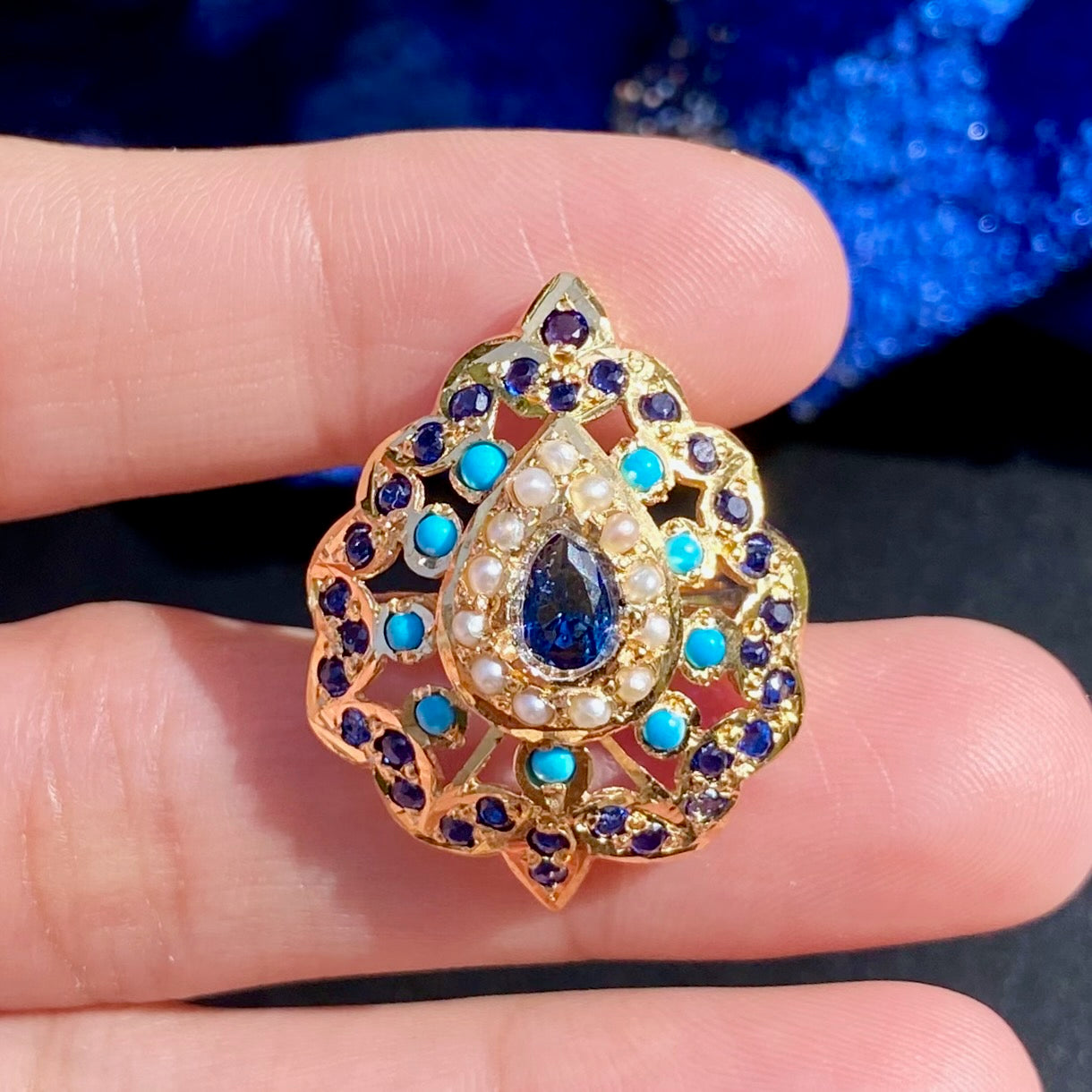 Premium Gold Plated Jadau Ladies Ring | Sterling Silver Base  LR 110