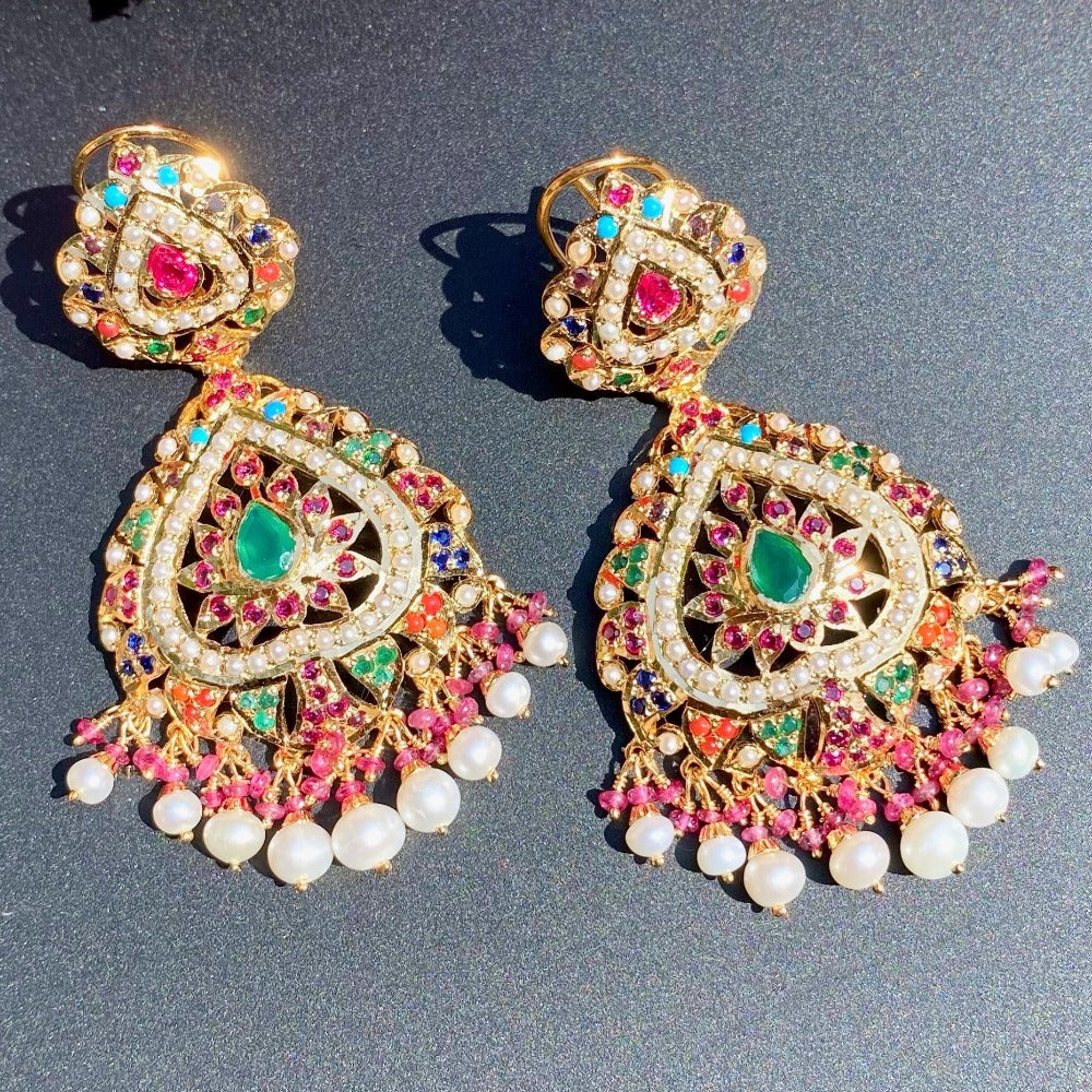 gold plated Navaratna earrings for women