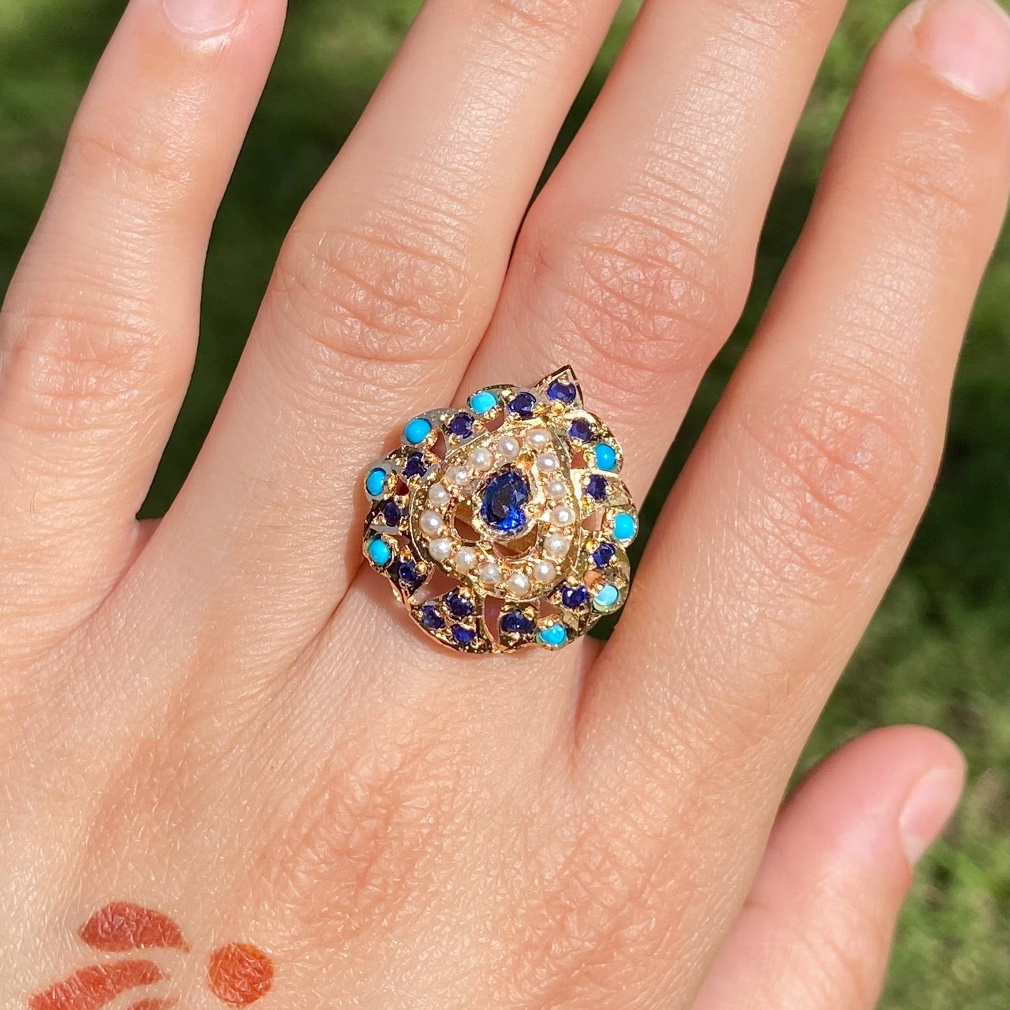 Premium Gold Plated Jadau Ladies Ring | Sterling Silver Base  LR 107