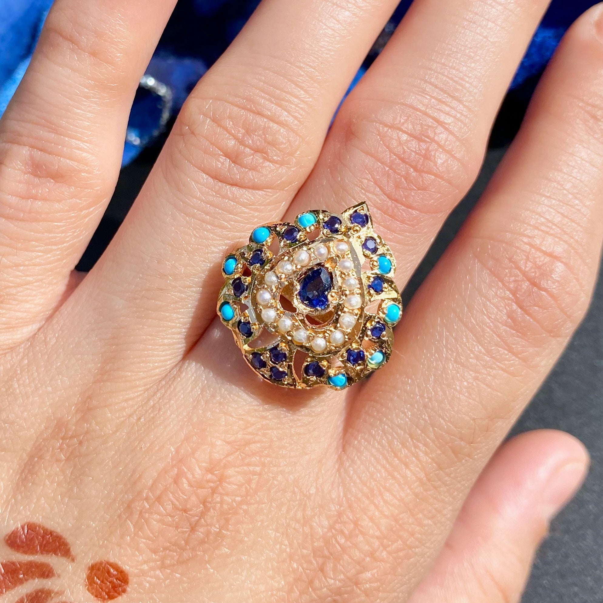 Premium Gold Plated Jadau Ladies Ring | Sterling Silver Base  LR 107