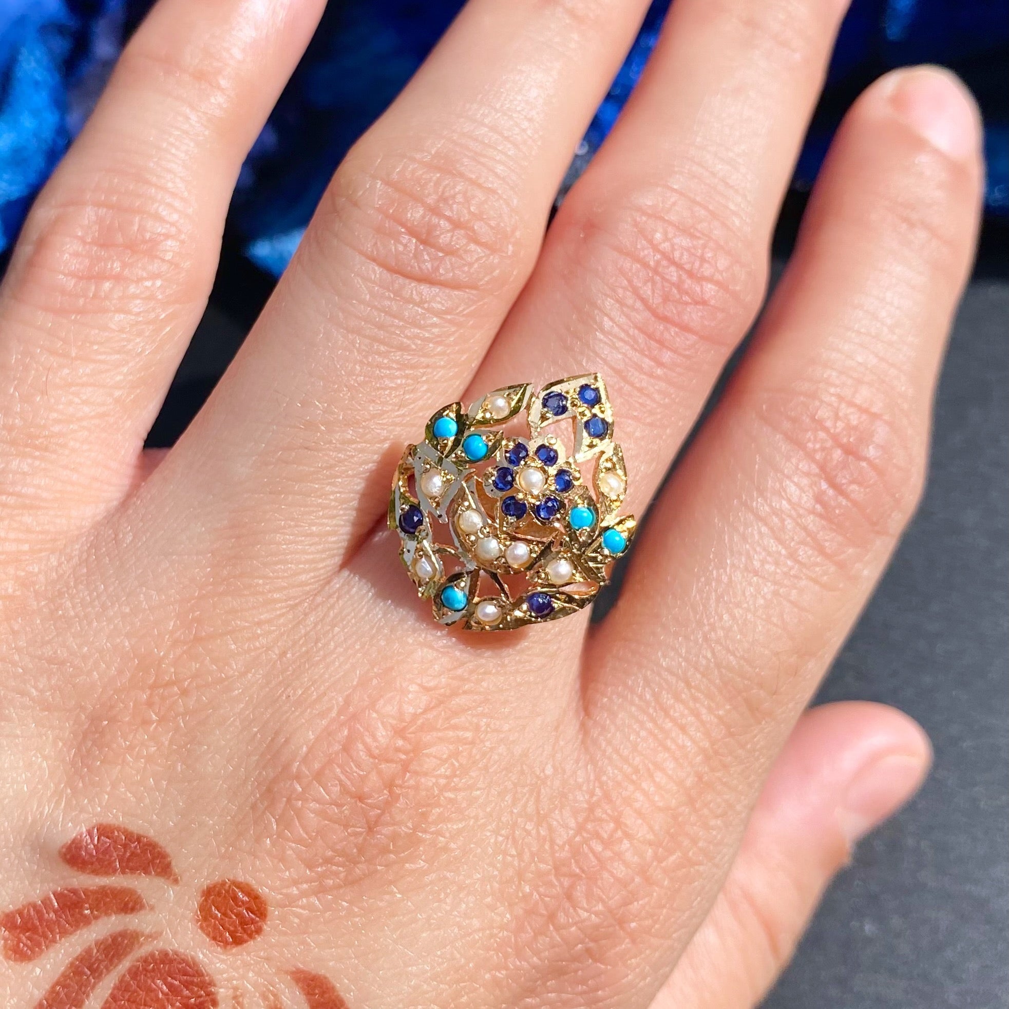 Premium Gold Plated Jadau Ladies Ring | Sterling Silver Base LR 106