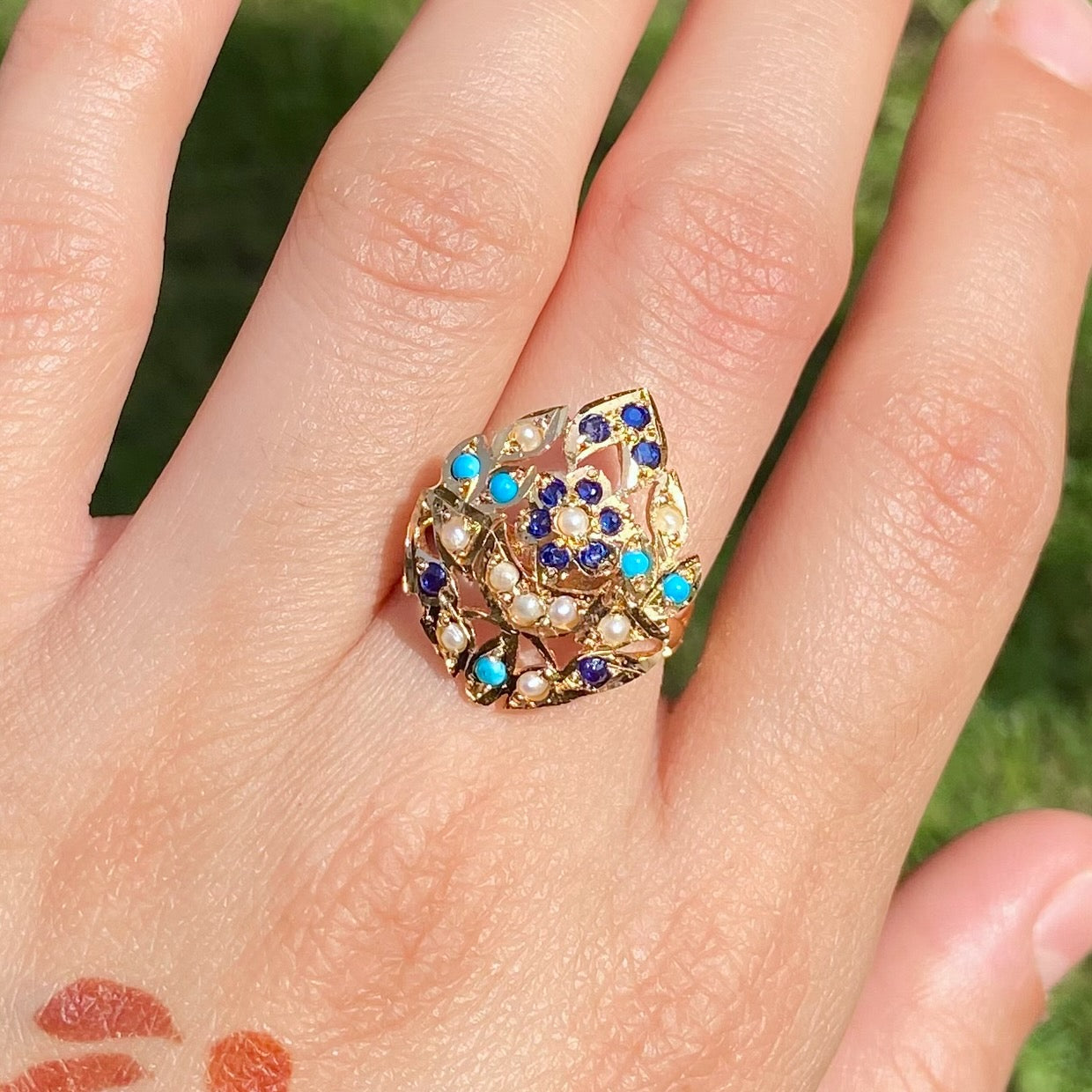 Premium Gold Plated Jadau Ladies Ring | Sterling Silver Base LR 106